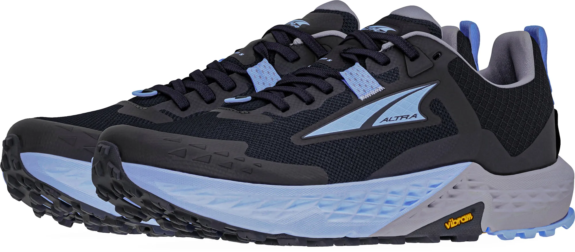 Ventilated Heel Counter maximalist - feature shoes Altra Timp 5 Womens Trail Running Shoes - Blue