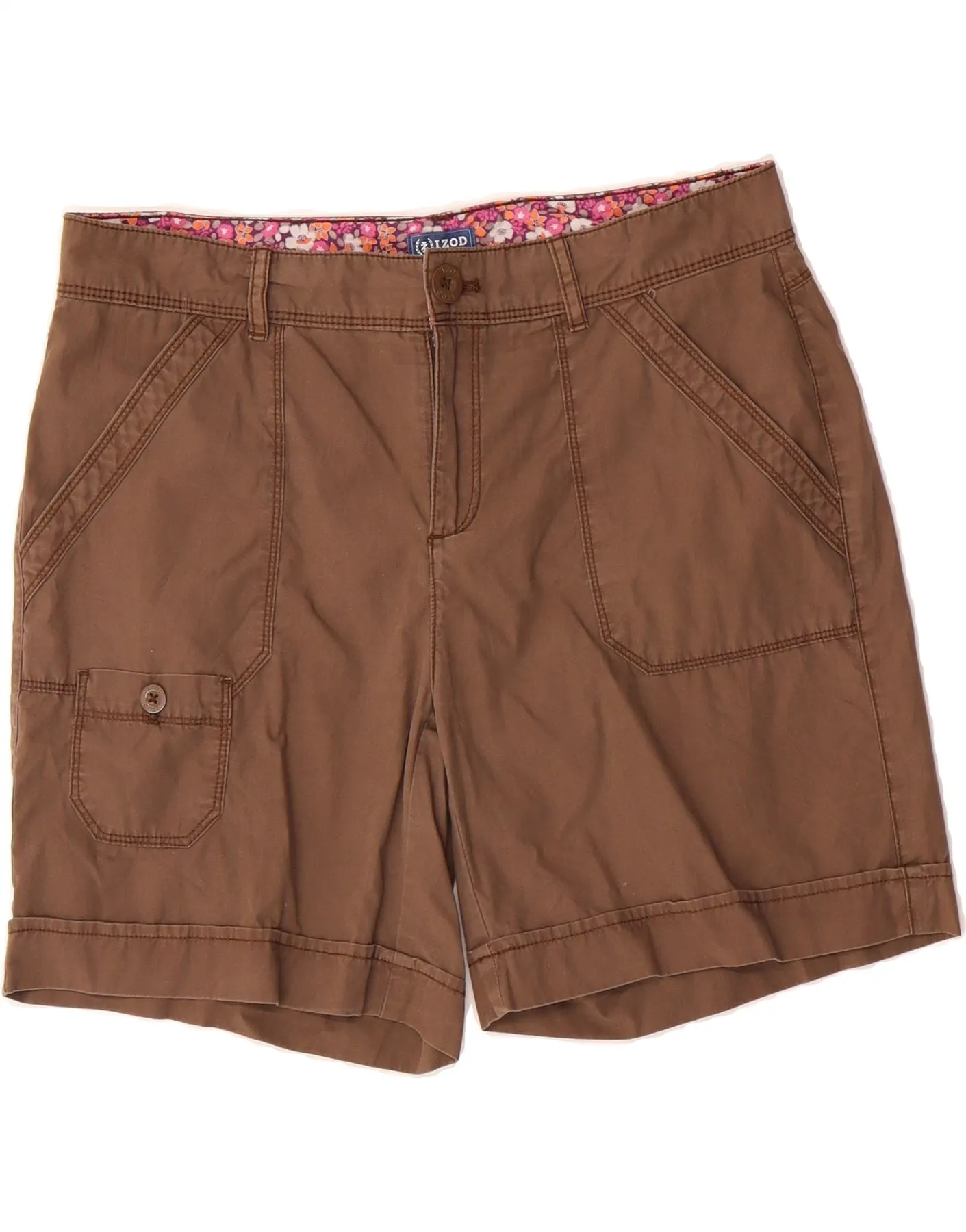 Abrasion Resistant Edges Adjustable Cuffs IZOD Womens Cargo Shorts US 10 Large W32 Brown Cotton