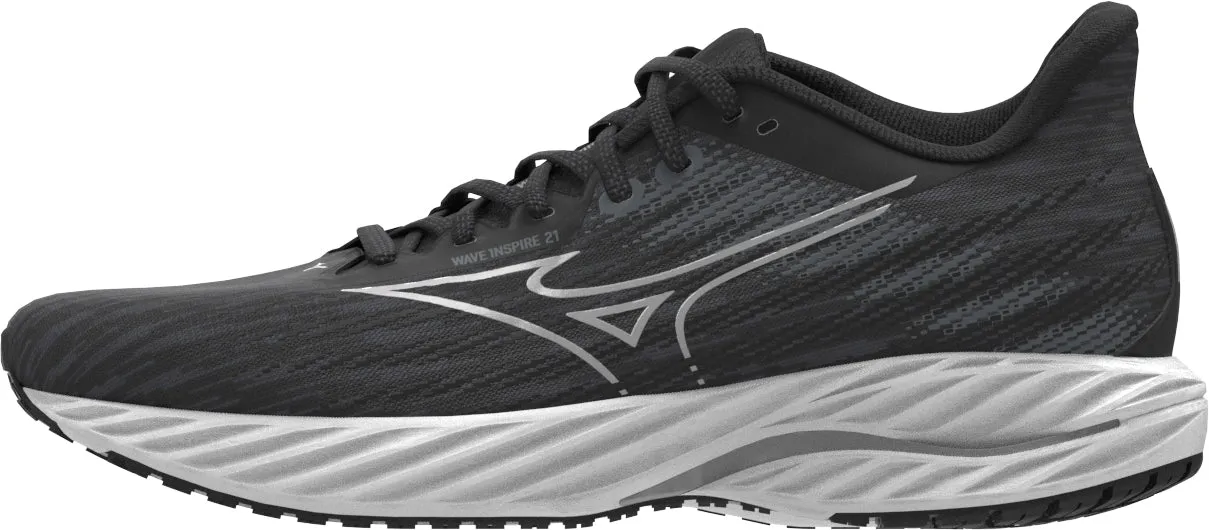 Contoured Heel Cup Recreational enjoyment Mizuno Wave Inspire 21 WIDE FIT (D) Womens Running Shoes - Black