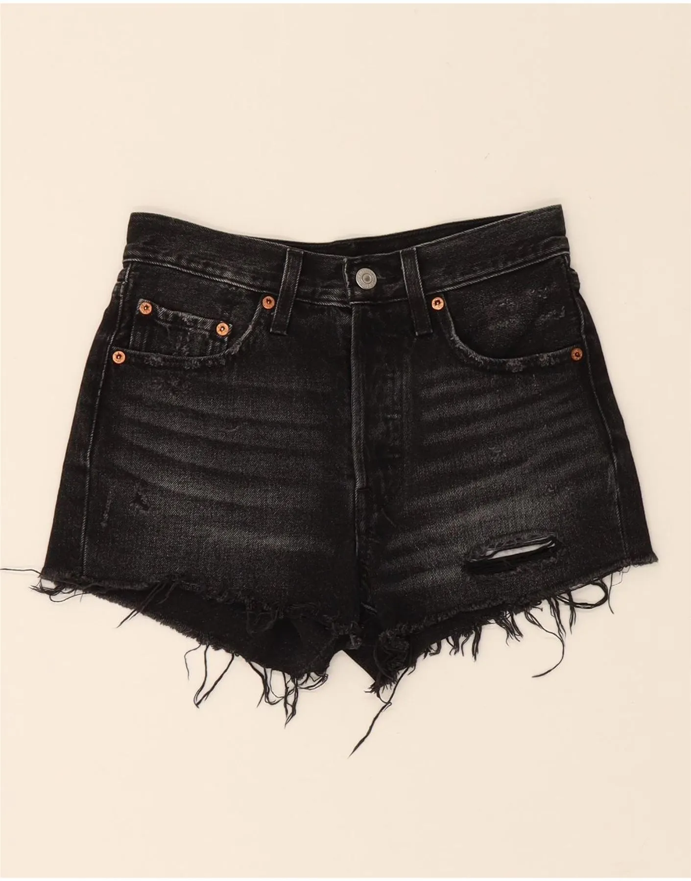 LEVI'S Womens 501 Distressed Denim Shorts W24 XS Black Cotton Corporate Retreat Corporate Wear