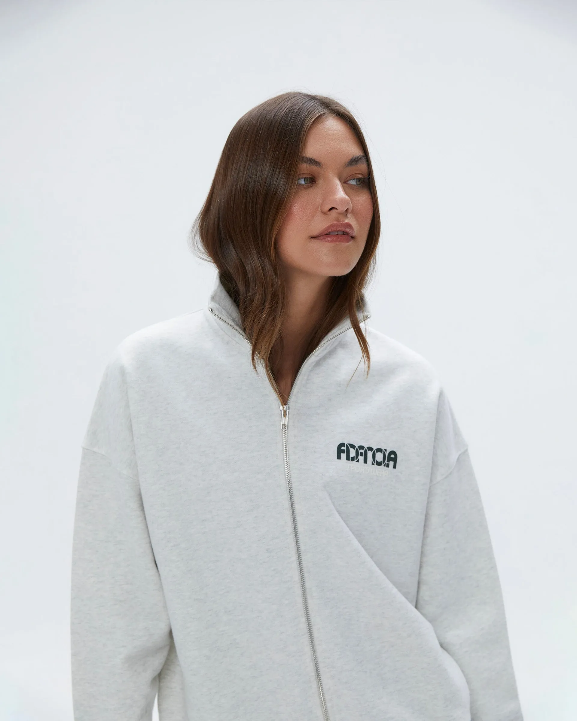 Sportswear Oversized Full Zip Funnel Sweatshirt - Light Grey Melange / Dark Olive Comfortable Wear