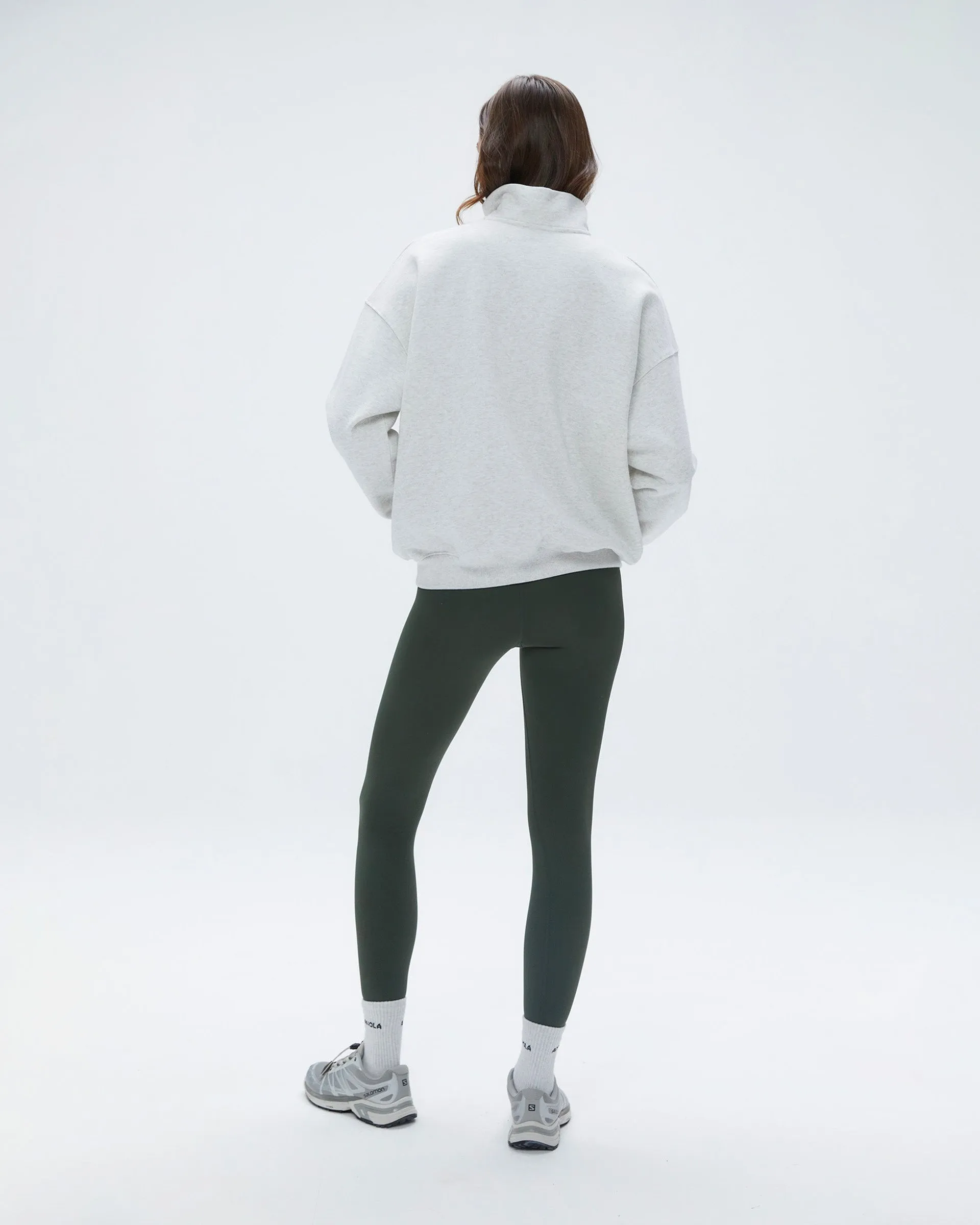 Seasonal Collection Fashion Relaxed Sportswear Oversized Full Zip Funnel Sweatshirt - Light Grey Melange / Dark Olive