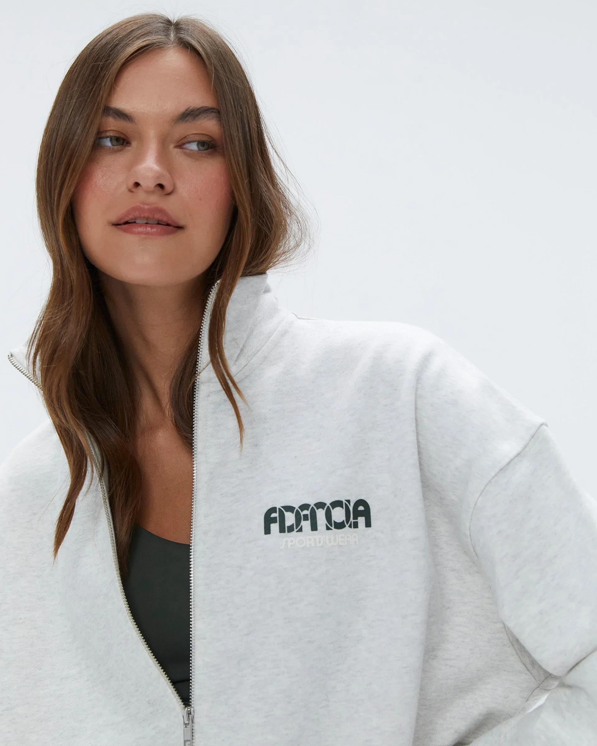 Sportswear Oversized Full Zip Funnel Sweatshirt - Light Grey Melange / Dark Olive product luxury indulgence