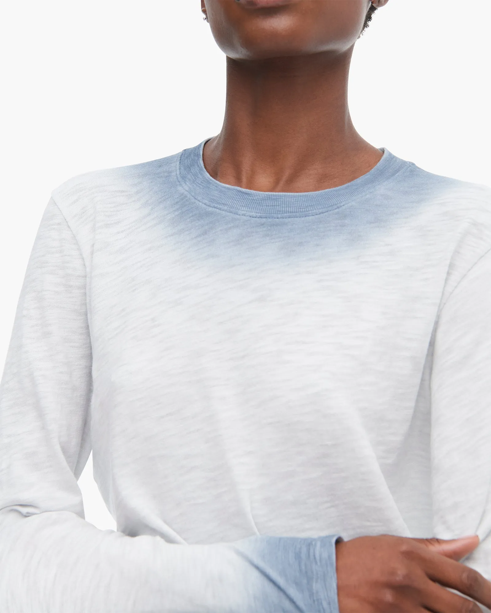 Spray Treatment Slub Jersey Long Sleeve Crewneck - Silver-Wash Navy Flexible Ribbed Neckline Low Impact Dye