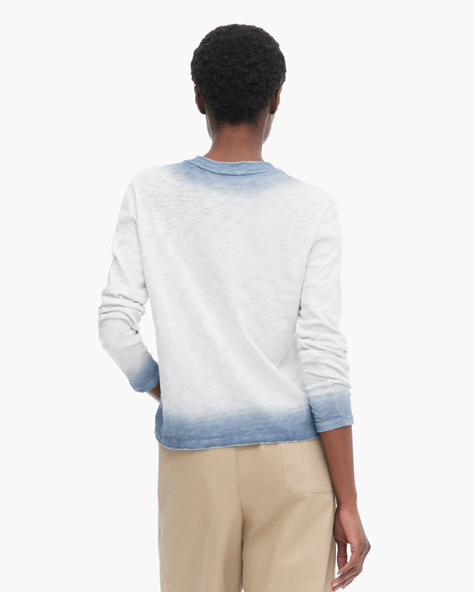 Spray Treatment Slub Jersey Long Sleeve Crewneck - Silver-Wash Navy Soft and Light