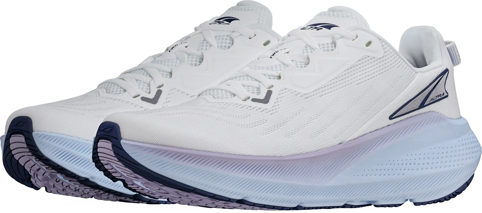 running in a basketball court area shoes Altra FWD VIA Womens Running Shoes - White