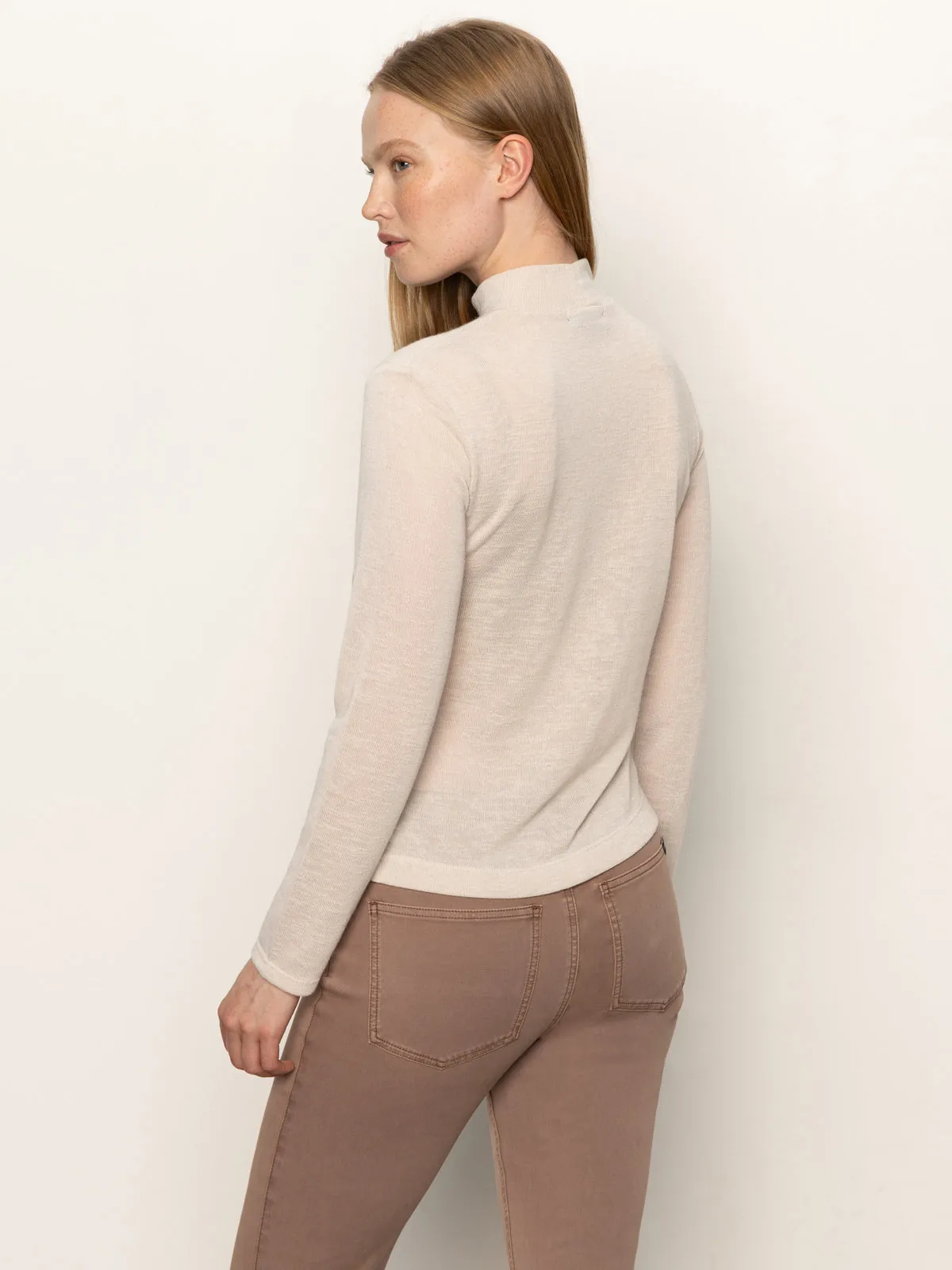 Long Sleeve Draped Mock Neck Top Mother Of Pearl Good stretch