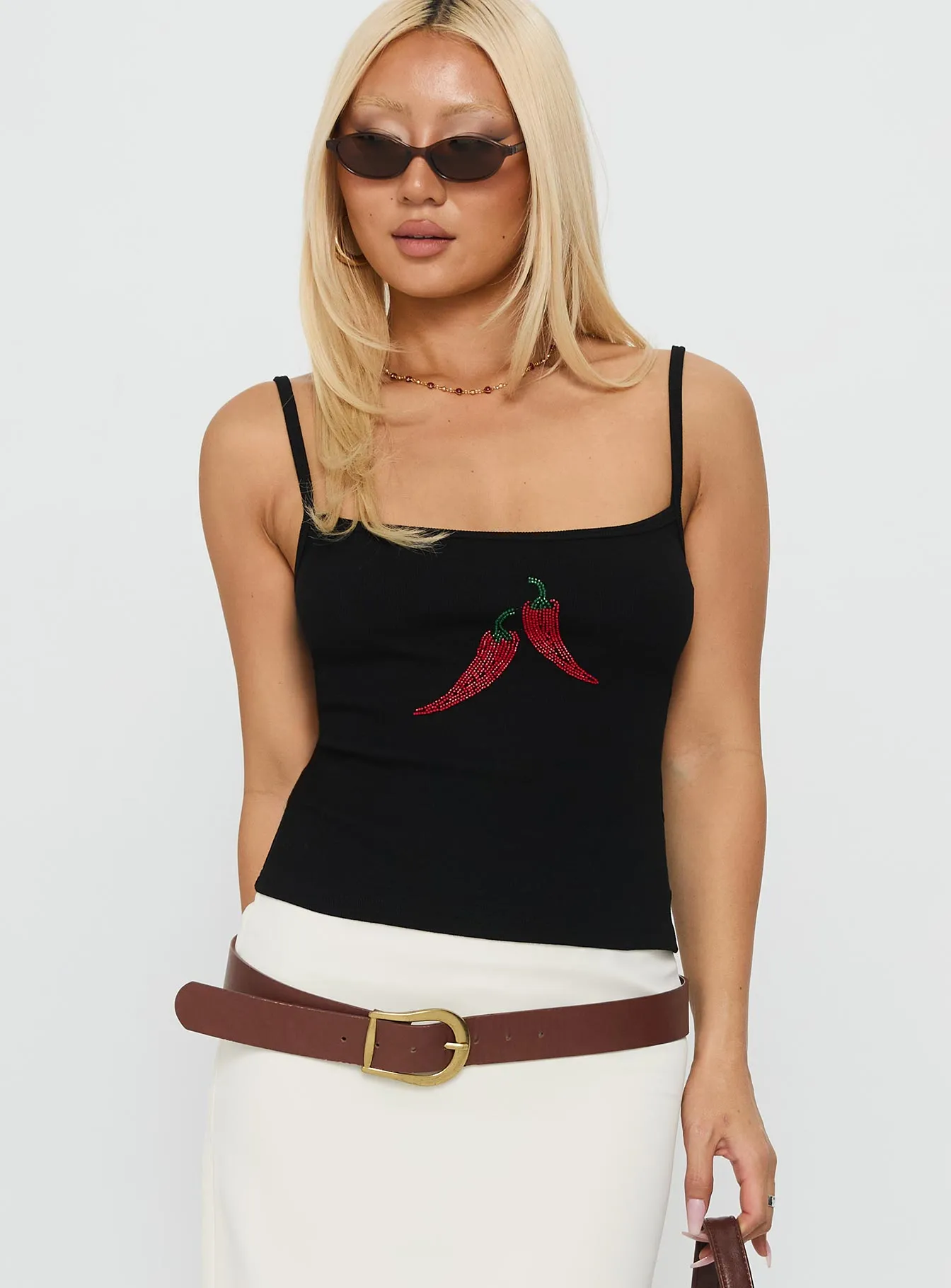 Sweetscape Bead Detail Cami Top Chilli / Black Adjustable disaster relief