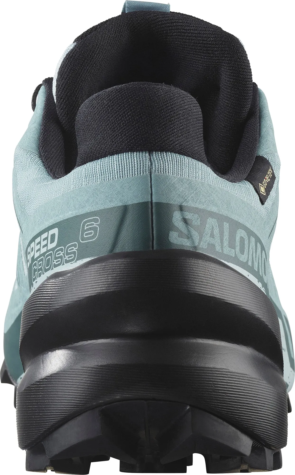 Salomon Speedcross 6 GORE-TEX Womens Trail Running Shoes - Blue running in a pedestrian path area shoes
