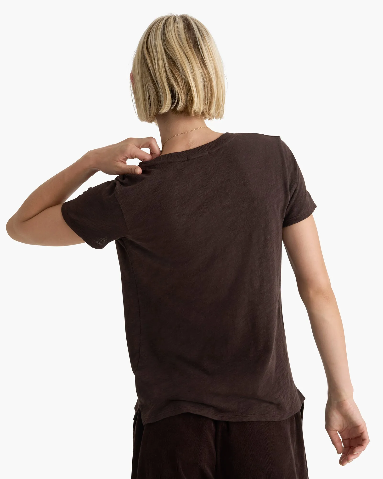 Ultra Soft Blend Slub Jersey Schoolboy Crew Neck Tee - Dark Chocolate