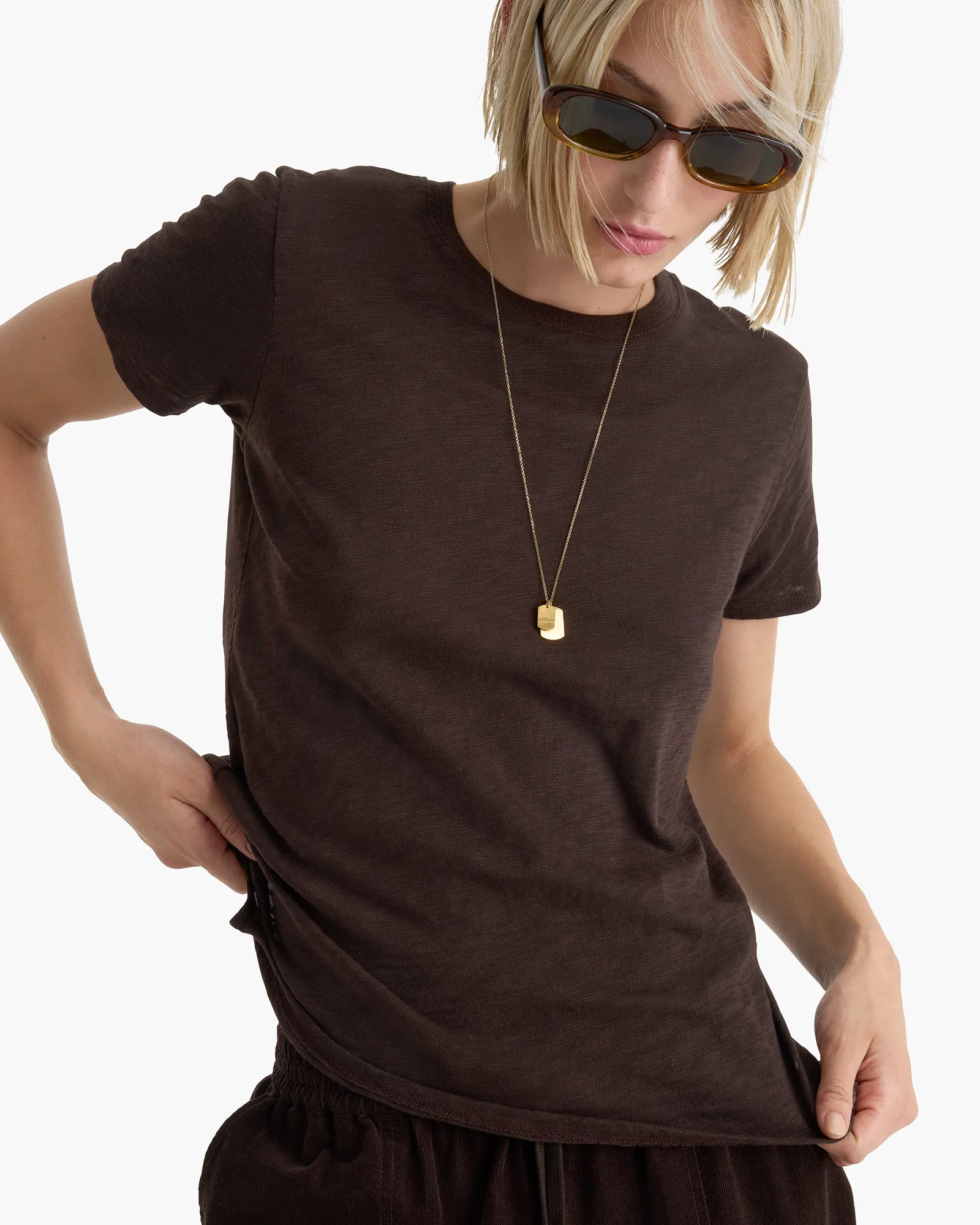 Slub Jersey Schoolboy Crew Neck Tee - Dark Chocolate Chic Look