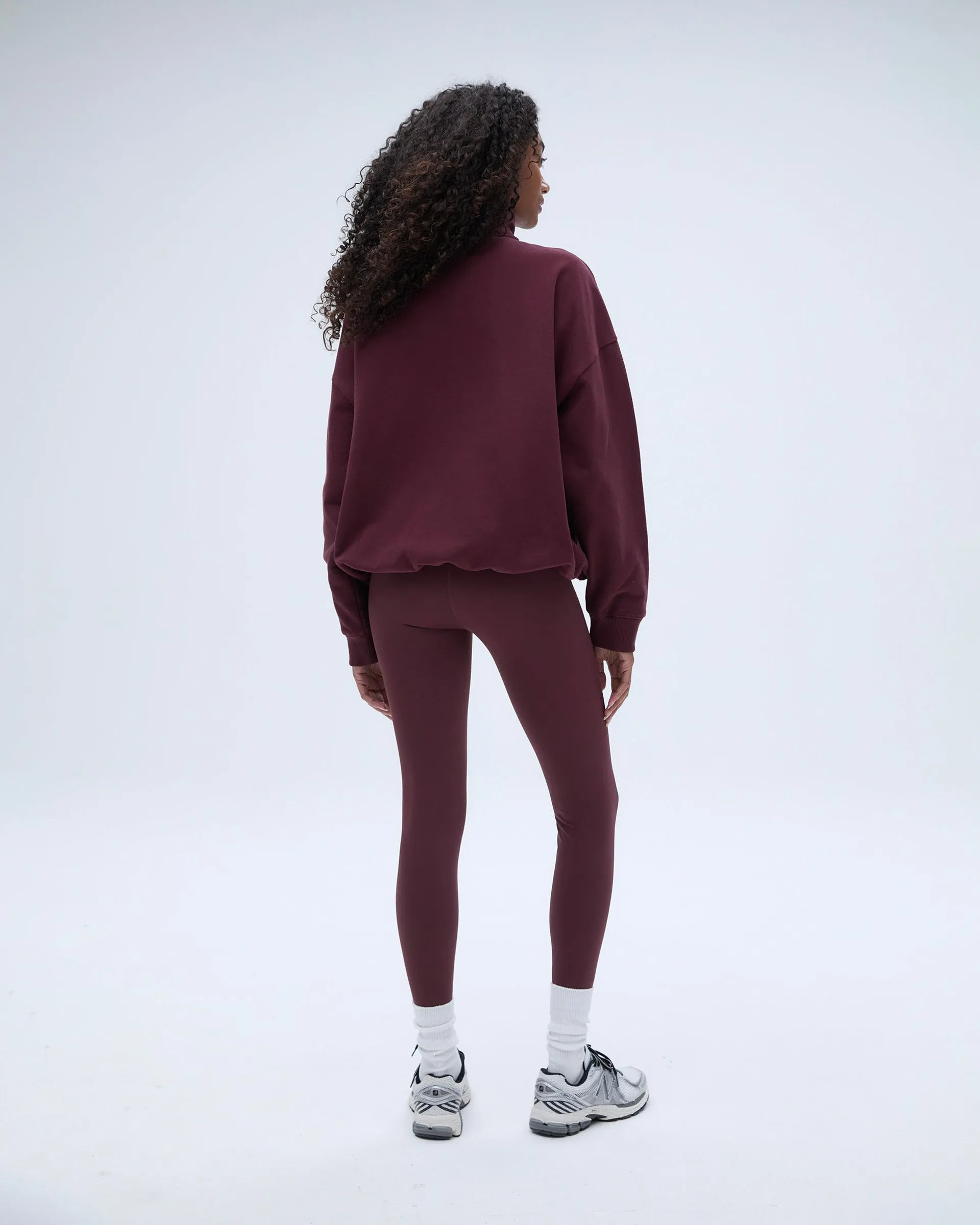 Casual Chic Classics Oversized Funnel Neck Zip Sweatshirt - Burgundy