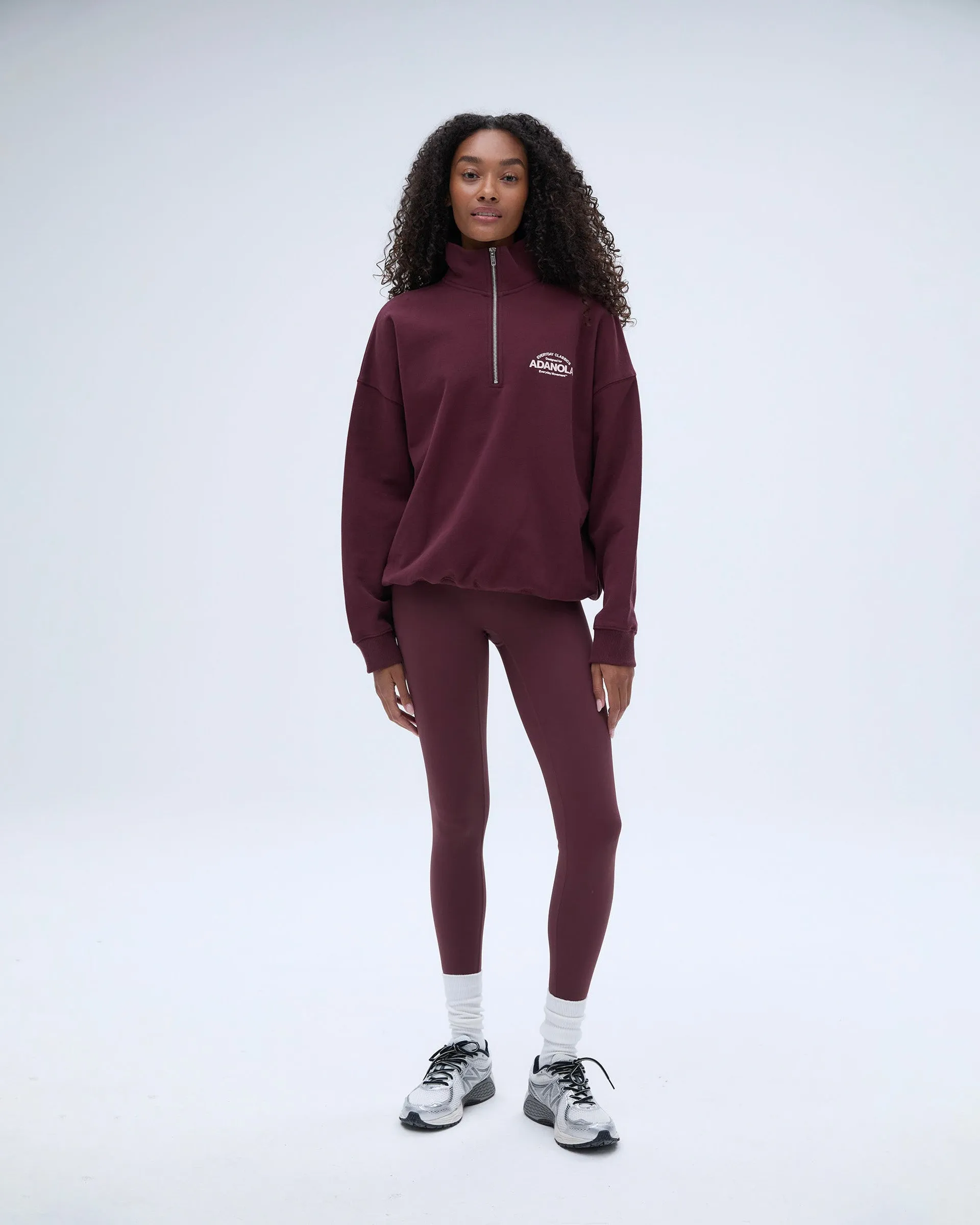 shrink-resistant Classics Oversized Funnel Neck Zip Sweatshirt - Burgundy