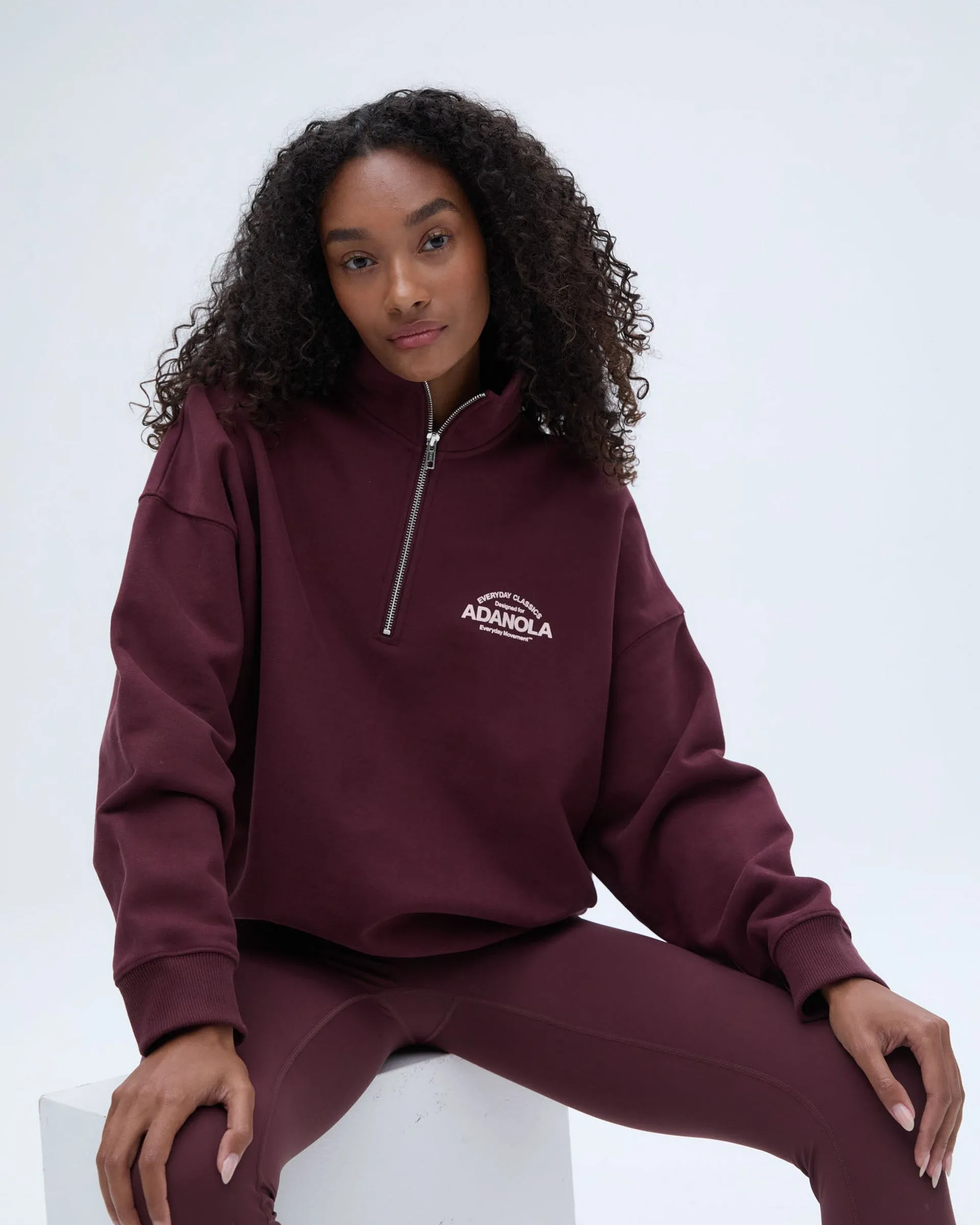 Classics Oversized Funnel Neck Zip Sweatshirt - Burgundy suitable for cycling