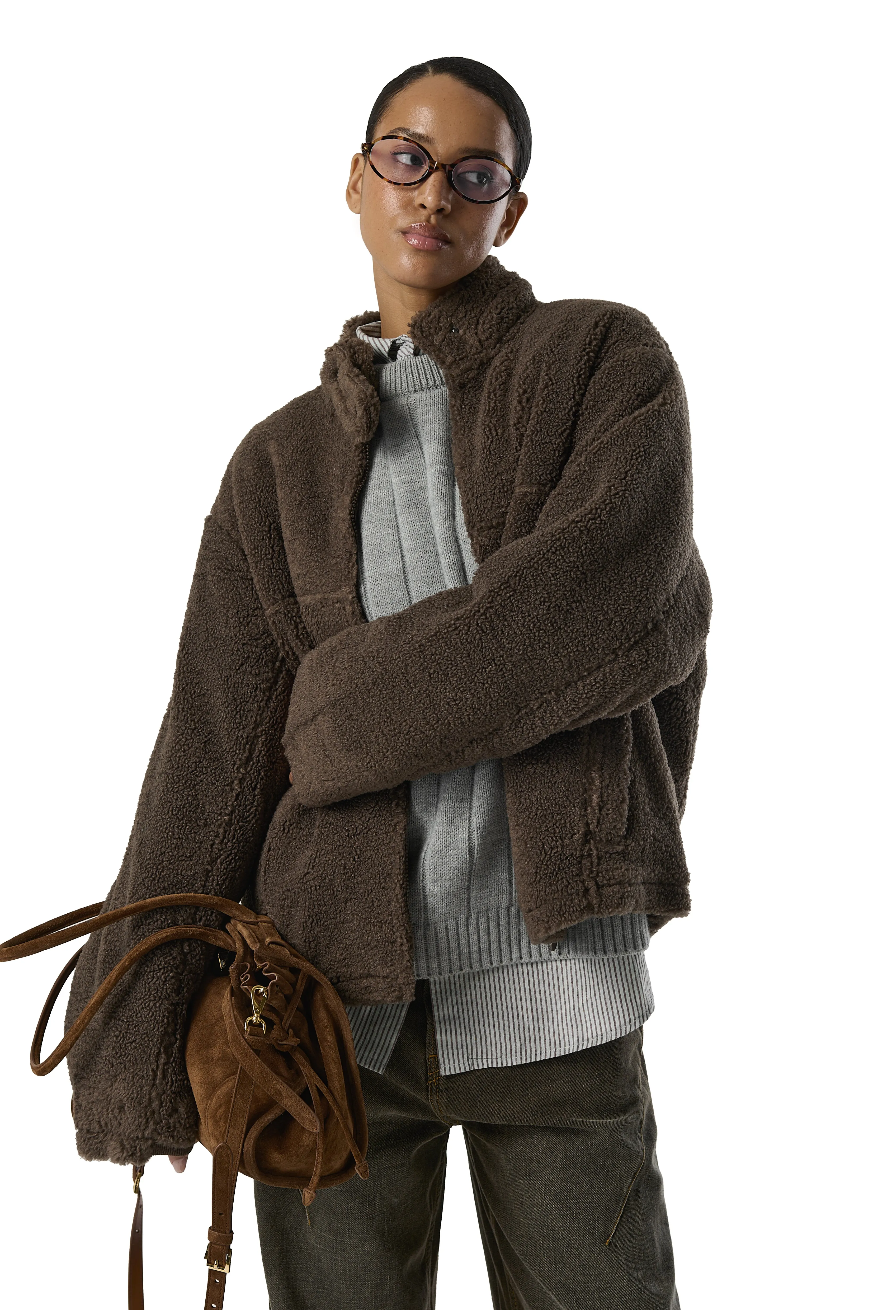 STRAY Textured Biker Jacket in Brown Anti Static Inner Layer Fashion Event