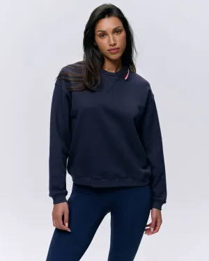 Cool in summer Timeless Relaxed Collared Sweatshirt - Navy Blue/Marshmallow White