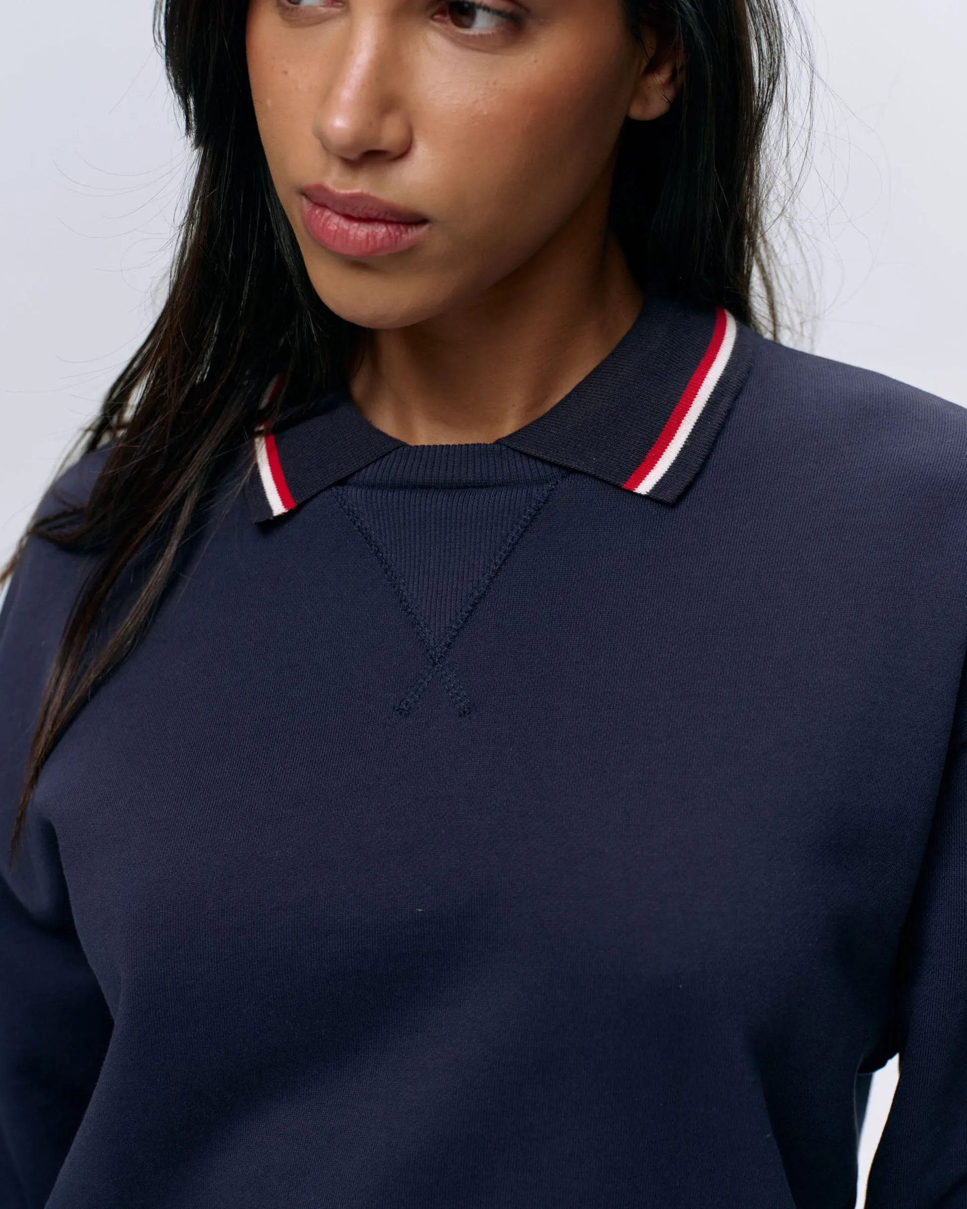 Collared Sweatshirt - Navy Blue/Marshmallow White Cold Weather Protection