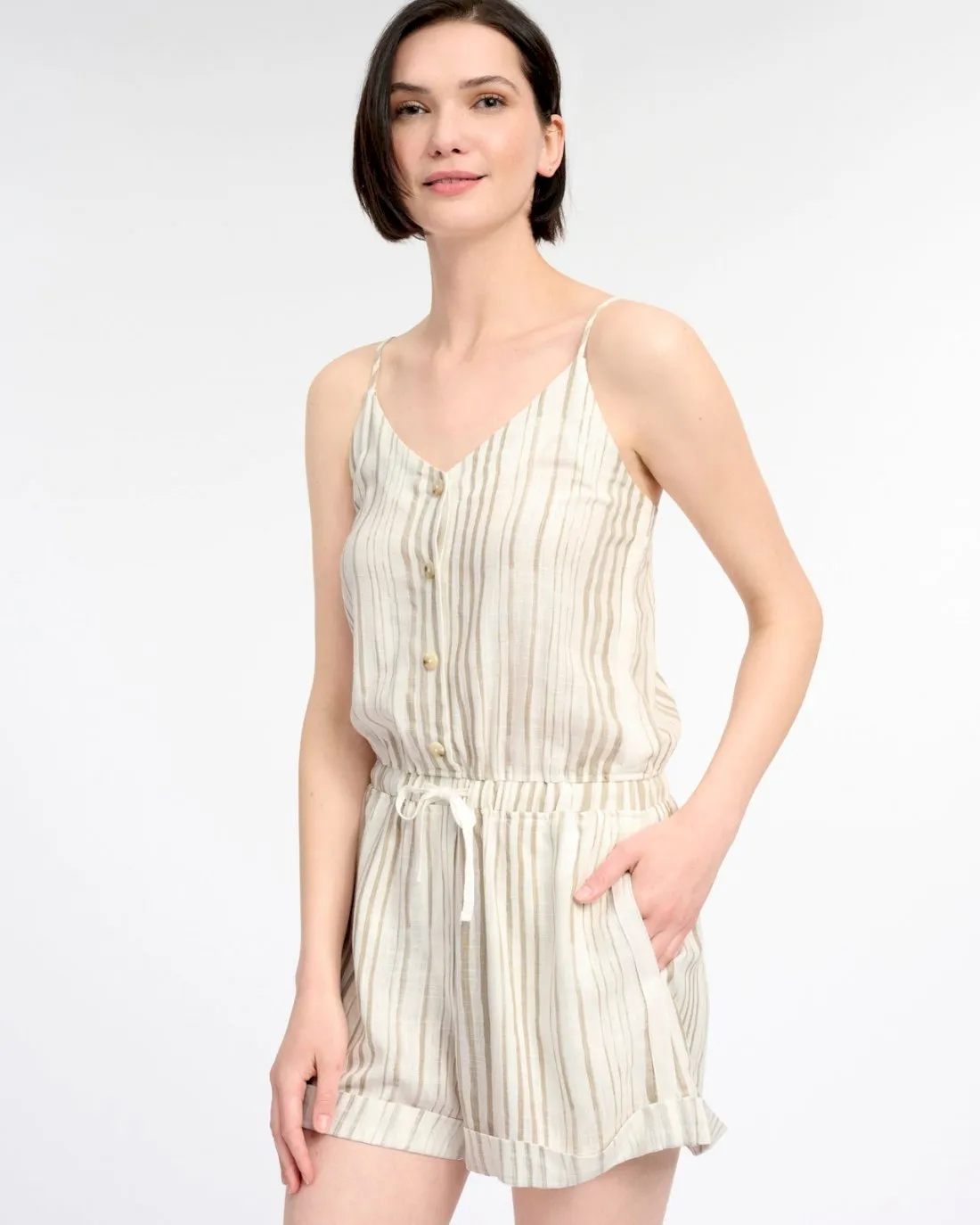 Striped Sedona Romper Scalloped-Edge Bloom Zone