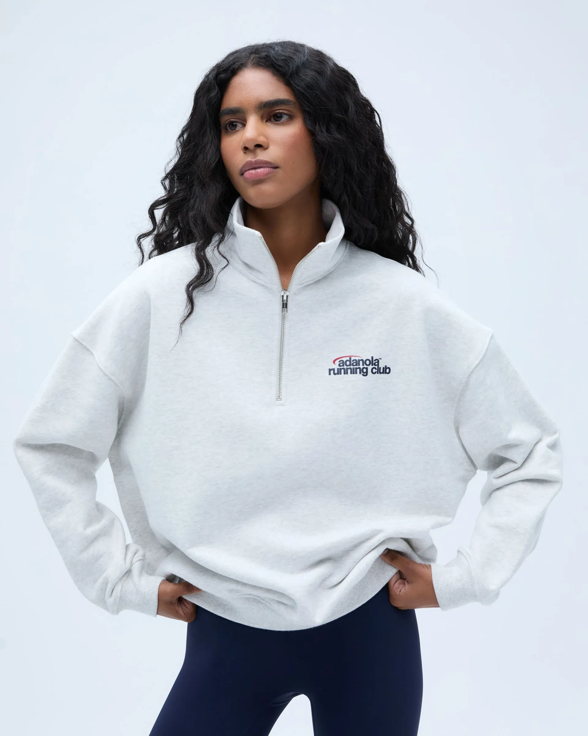product tag identification Runners Oversized Funnel Neck Zip Sweatshirt - Light Grey Melange/Classic Red
