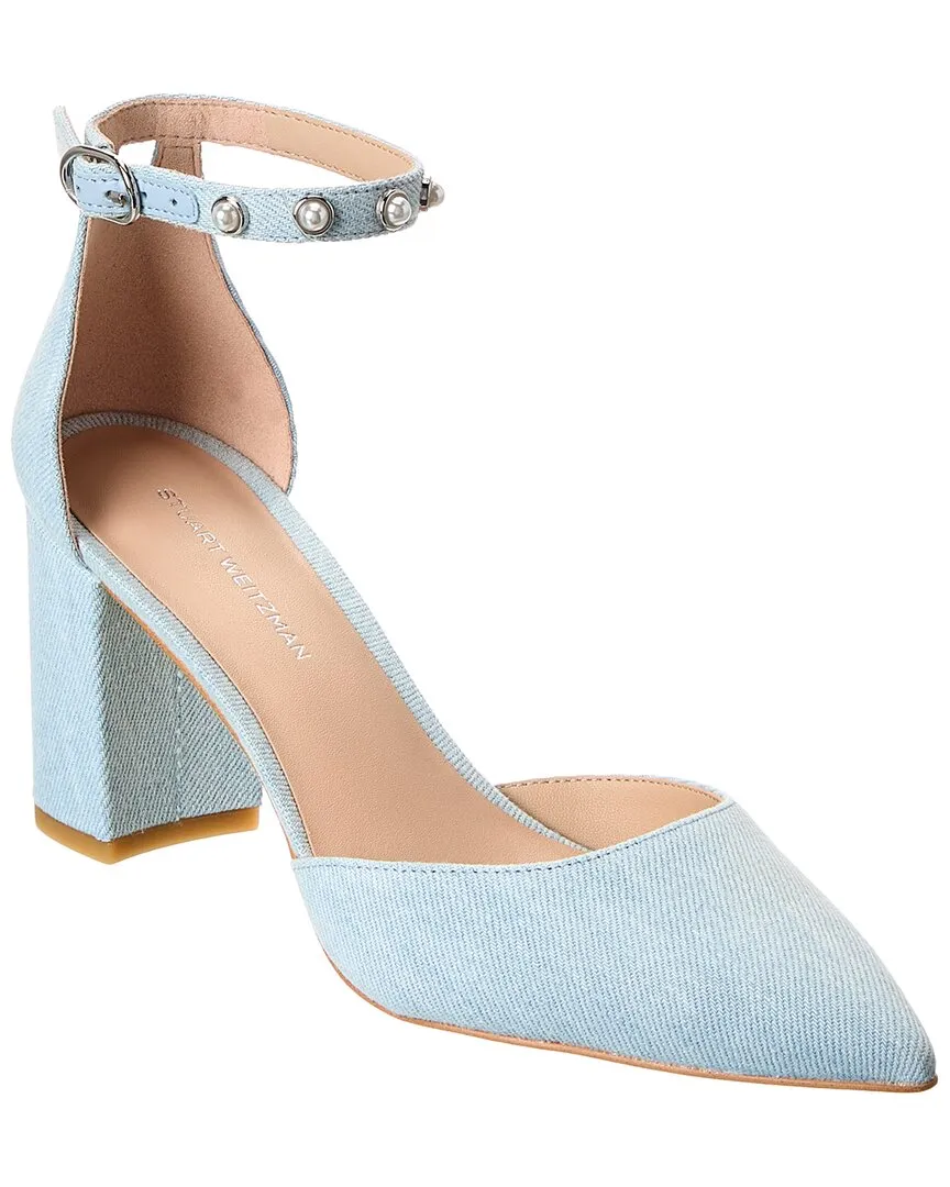 Wedding Reception Shoes Stuart Weitzman Pearl Strap Block 75 Denim Pump