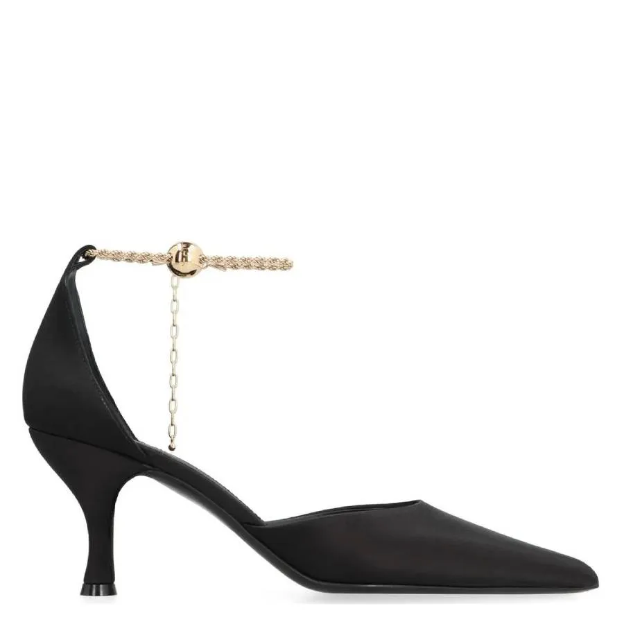 Wedge Heel Chic Finish Ferragamo Black Dana 70 Ankle Chain Pumps