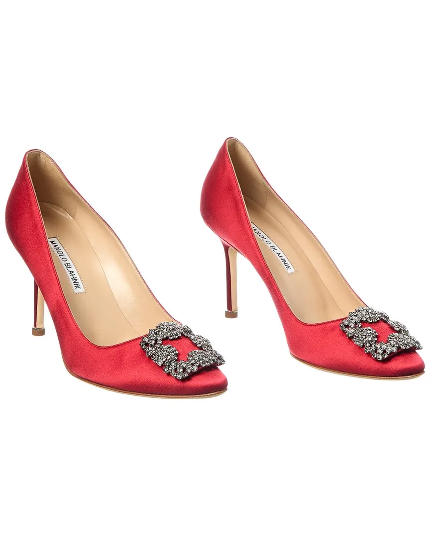 Flexible Material Crystal Heels Manolo Blahnik Hangisi 90 Satin Pump (Authentic Pre-Loved)