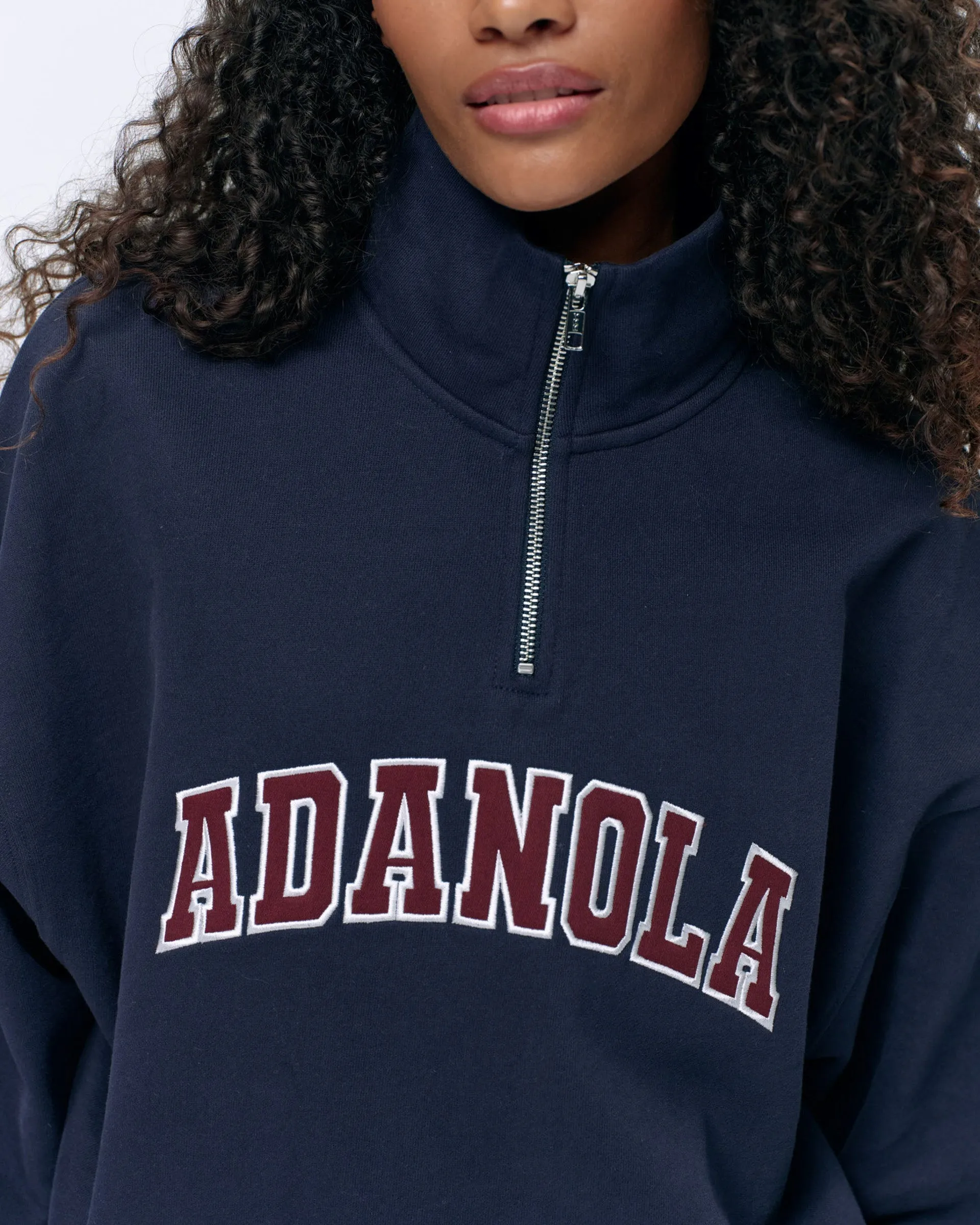 Varsity Relaxed Funnel Neck Zip Sweatshirt - Navy Blue/Burgundy right for beach trips wedding guest wear