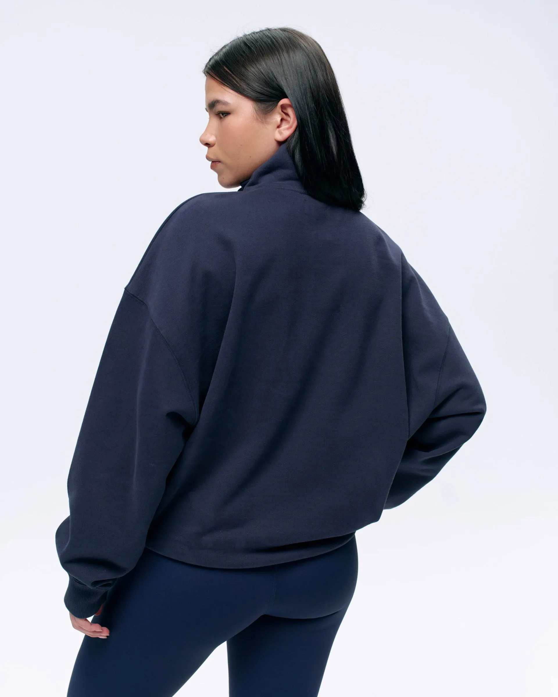 product embroidery artistry Cold Layer Varsity Relaxed Funnel Neck Zip Sweatshirt - Navy Blue/Burgundy