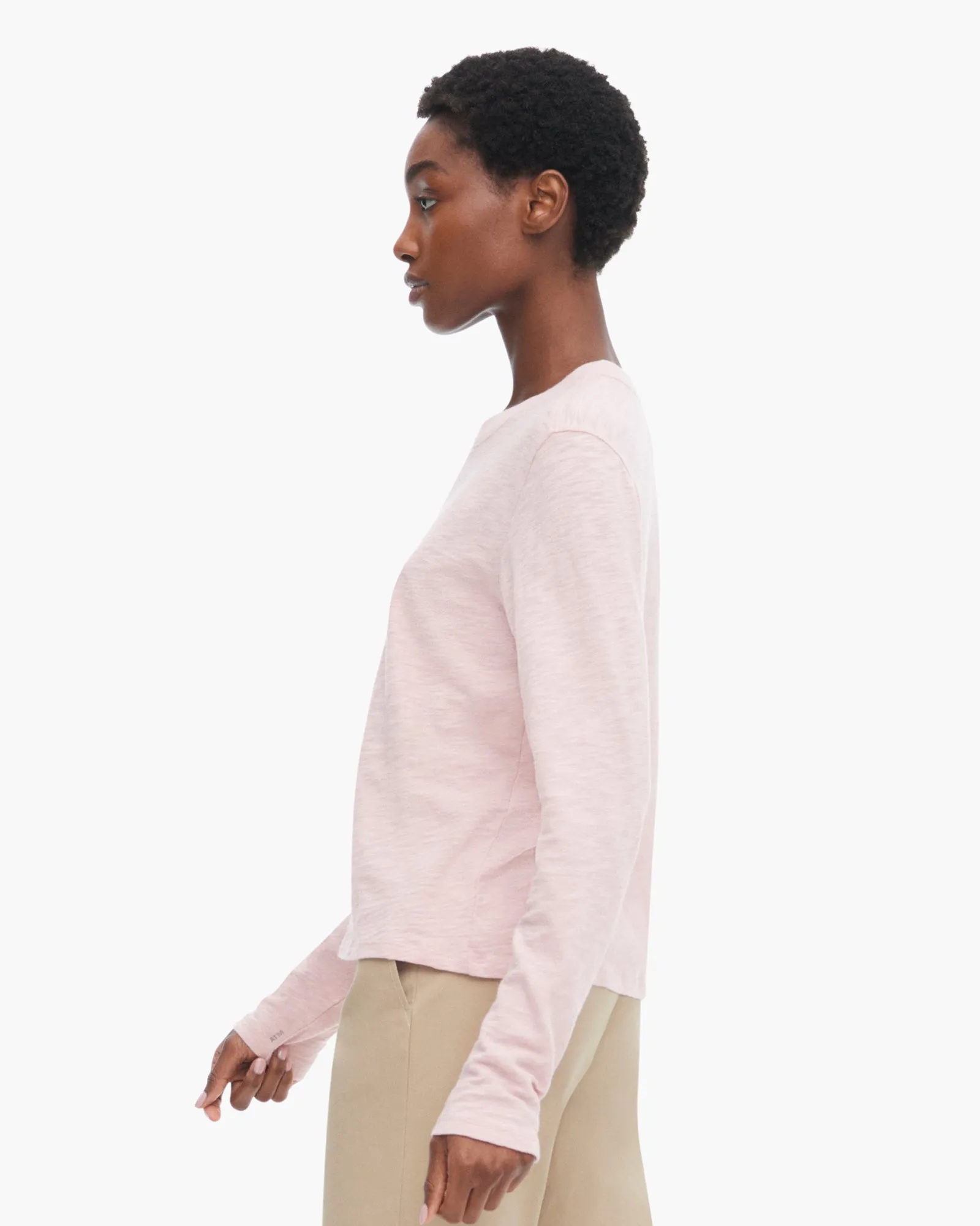 Slub Jersey Long Sleeve Crop Tee - English Rose Stylish Layer Look Sport Performance