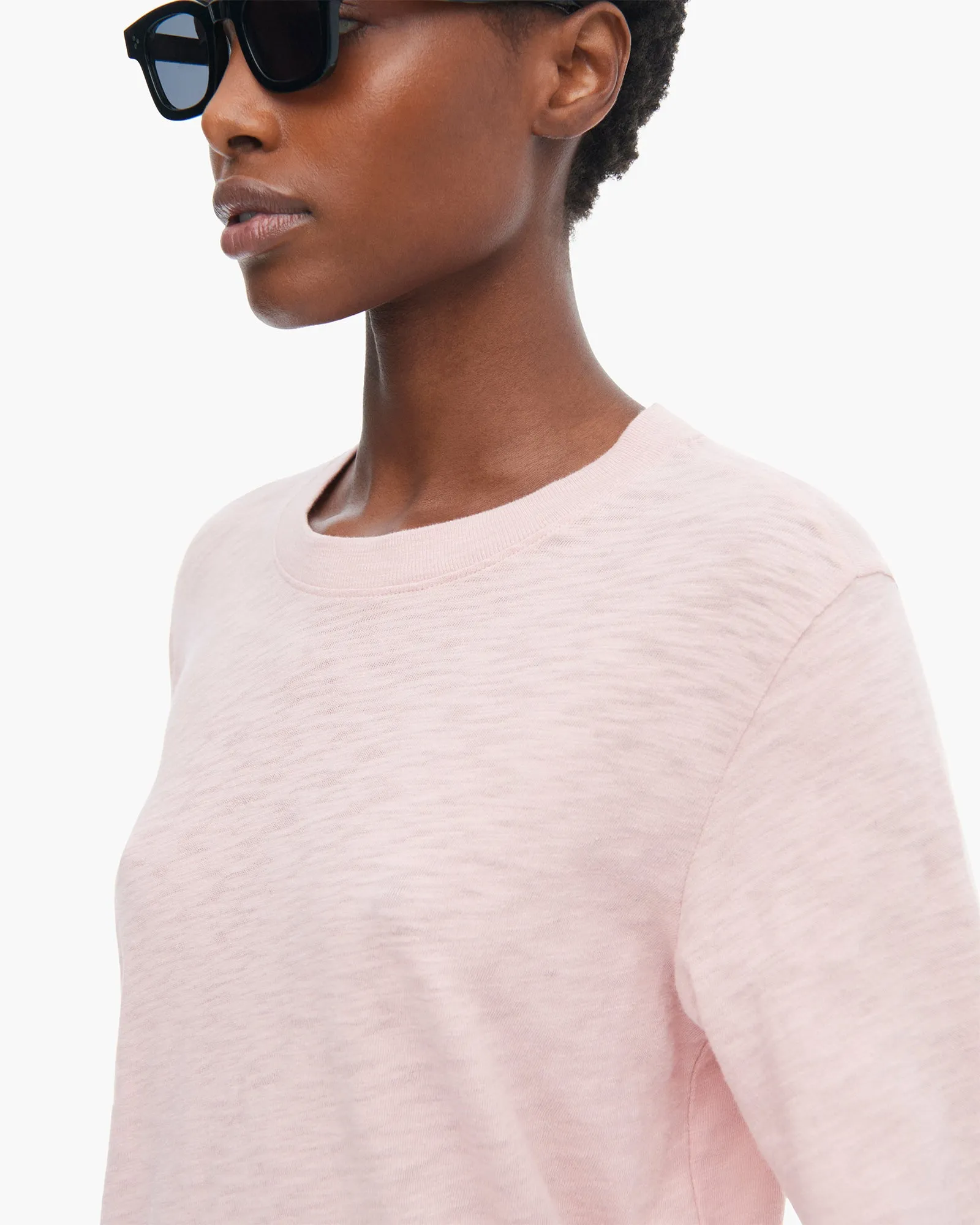 LightweightBlend Slub Jersey Long Sleeve Crop Tee - English Rose