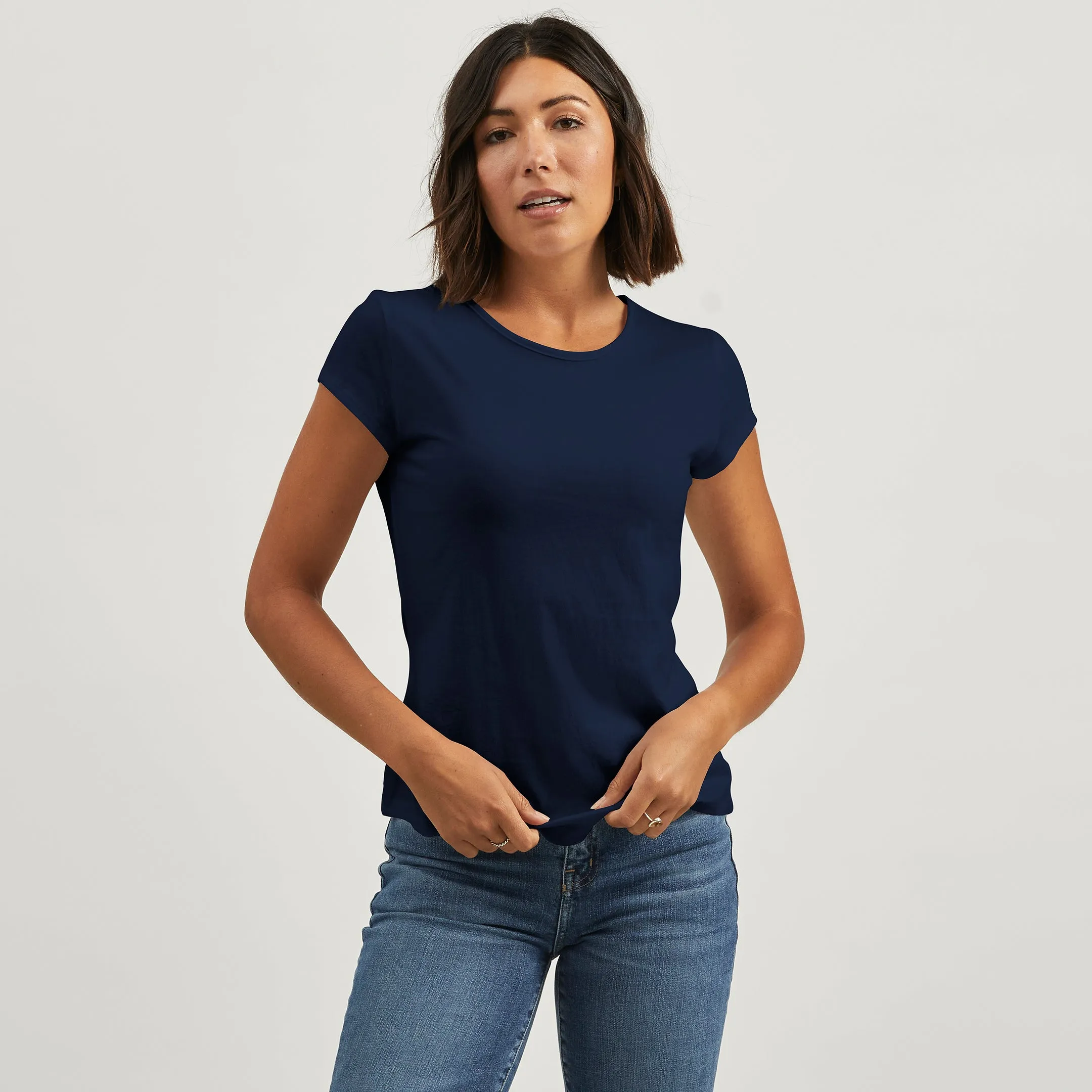 Cotton Cap Crew Tee Temperature Control Fabric Tagless Neckline