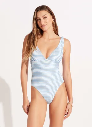 Summer Crush V Neck One piece - Powder Blue Oceanic Theme