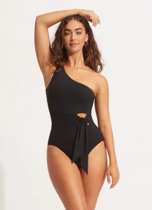 Seafolly Collective Tie Waist One Piece - Black Flexible 4 Way Stretch vacation look