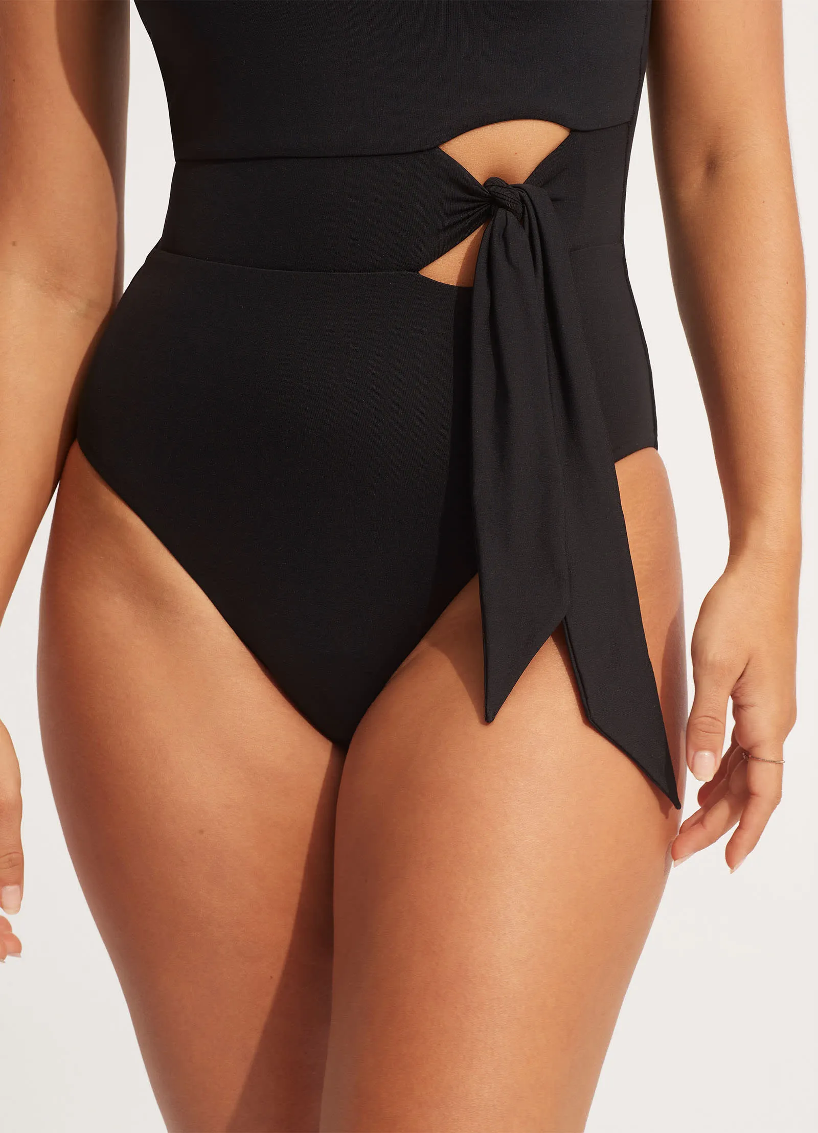 Seafolly Collective Tie Waist One Piece - Black Anti Pilling Surface Treatment