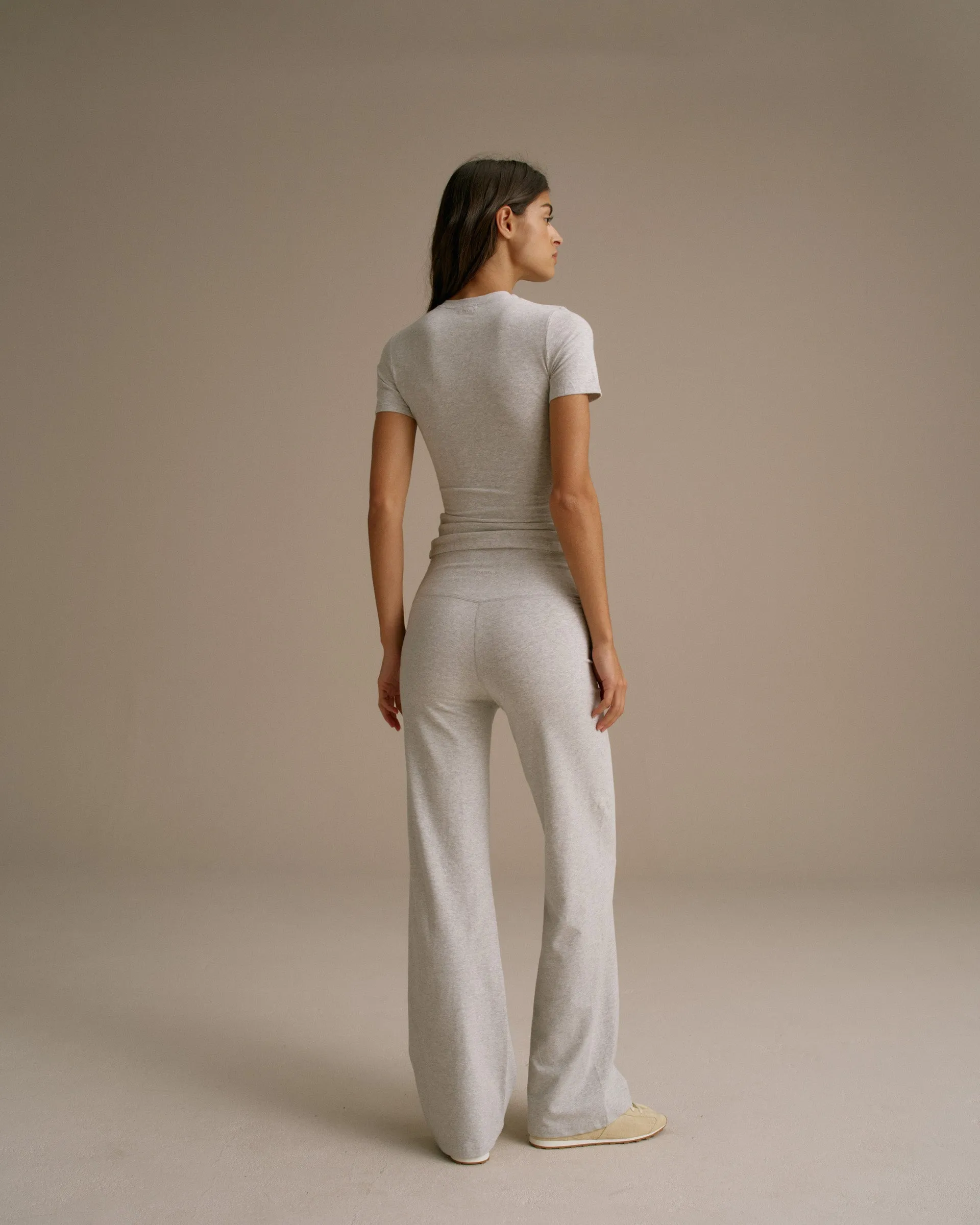 Light Coverage Soft Brush Lining Cotton Yoga Pant - Grey Melange