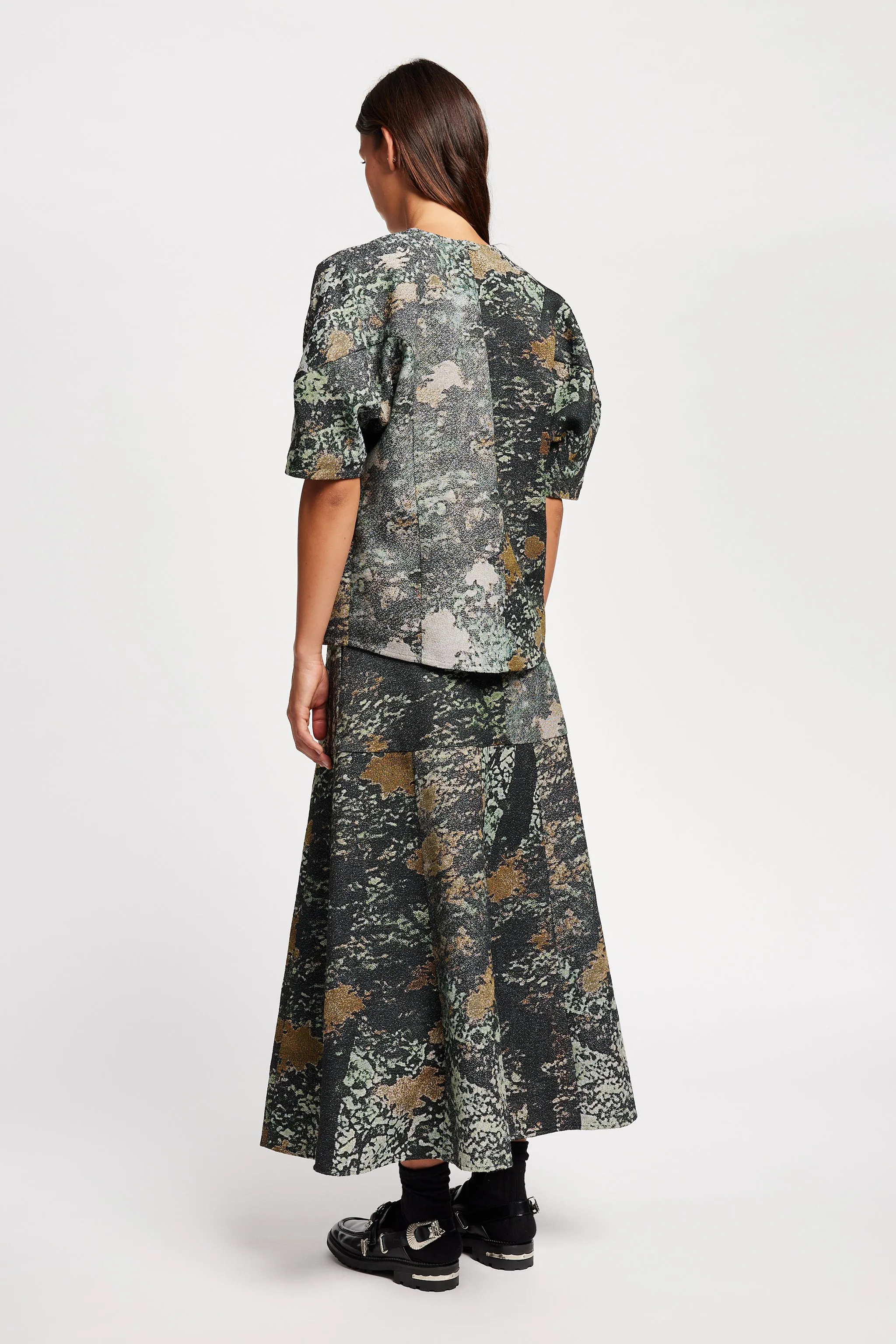 Optic Jacquard Skirt Green Print Structured silhouette