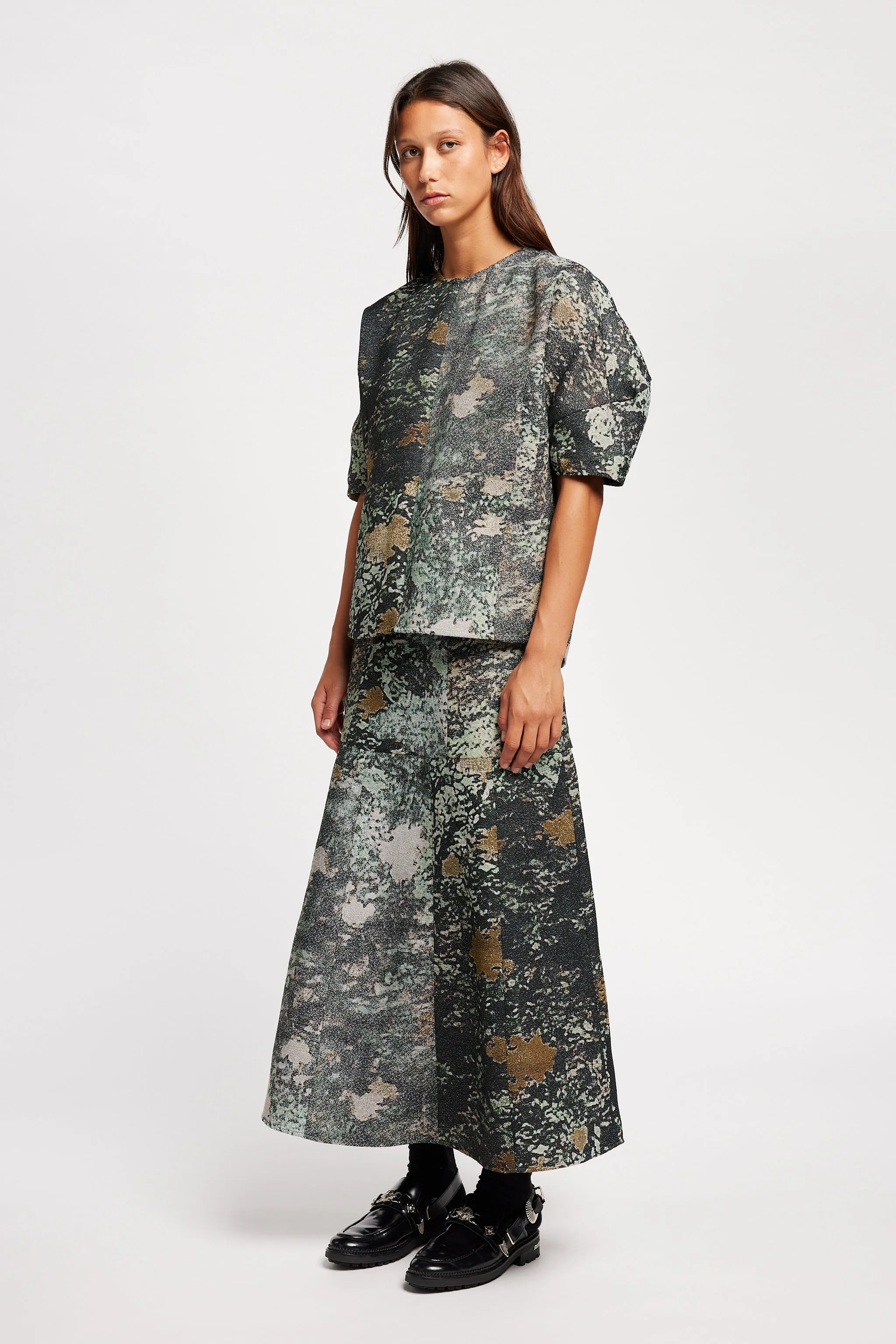 Optic Jacquard Skirt Green Print Travel Ease