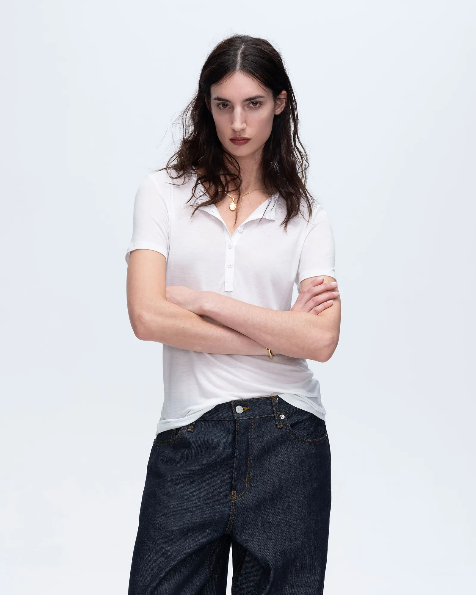 Casual Chic Modal Jersey Short Sleeve Henley - White