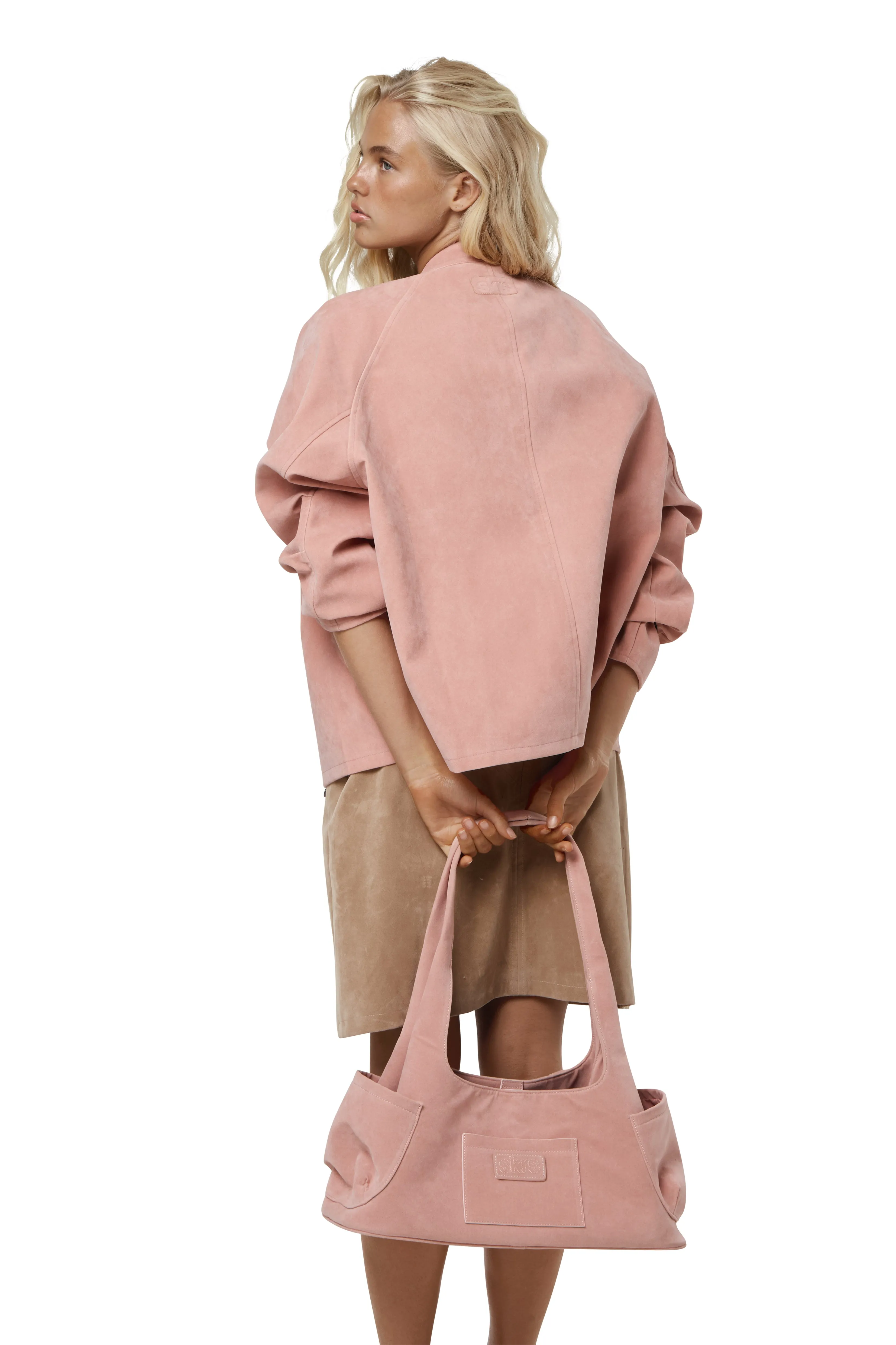 Lady Faux Suede Jacket in Rose Convertible 2 In 1 Function