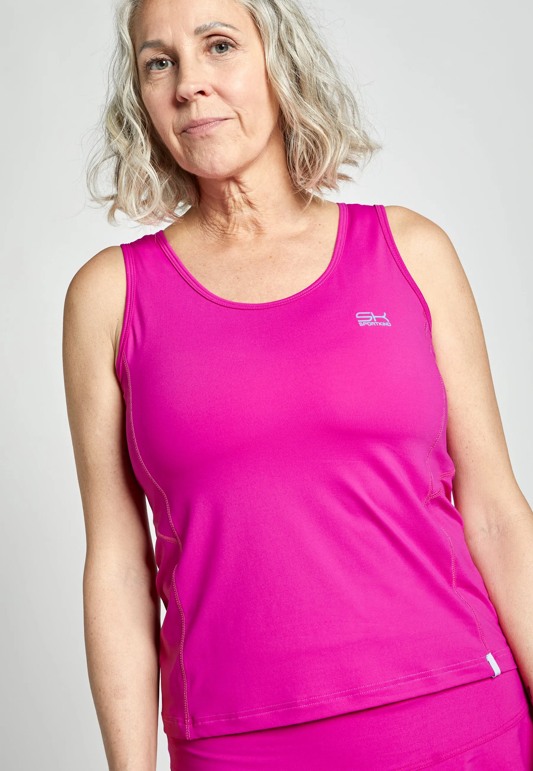 Mesh Lining Tennis Loose Fit Tank Top Basic, berry pink