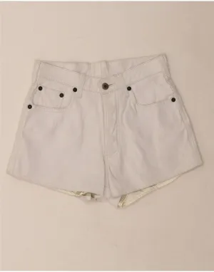 VINTAGE Womens High Waist Leather Shorts UK 12 Medium W28  White Youthful Vibe