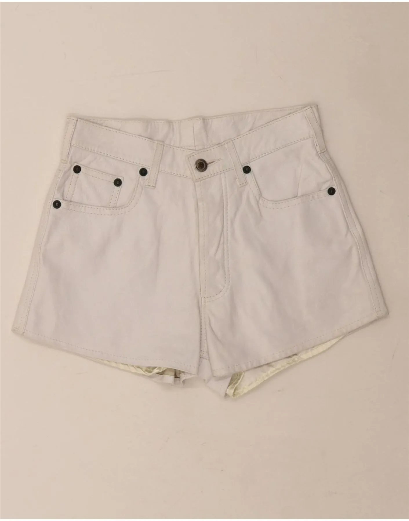 VINTAGE Womens High Waist Leather Shorts UK 12 Medium W28  White Youthful Vibe