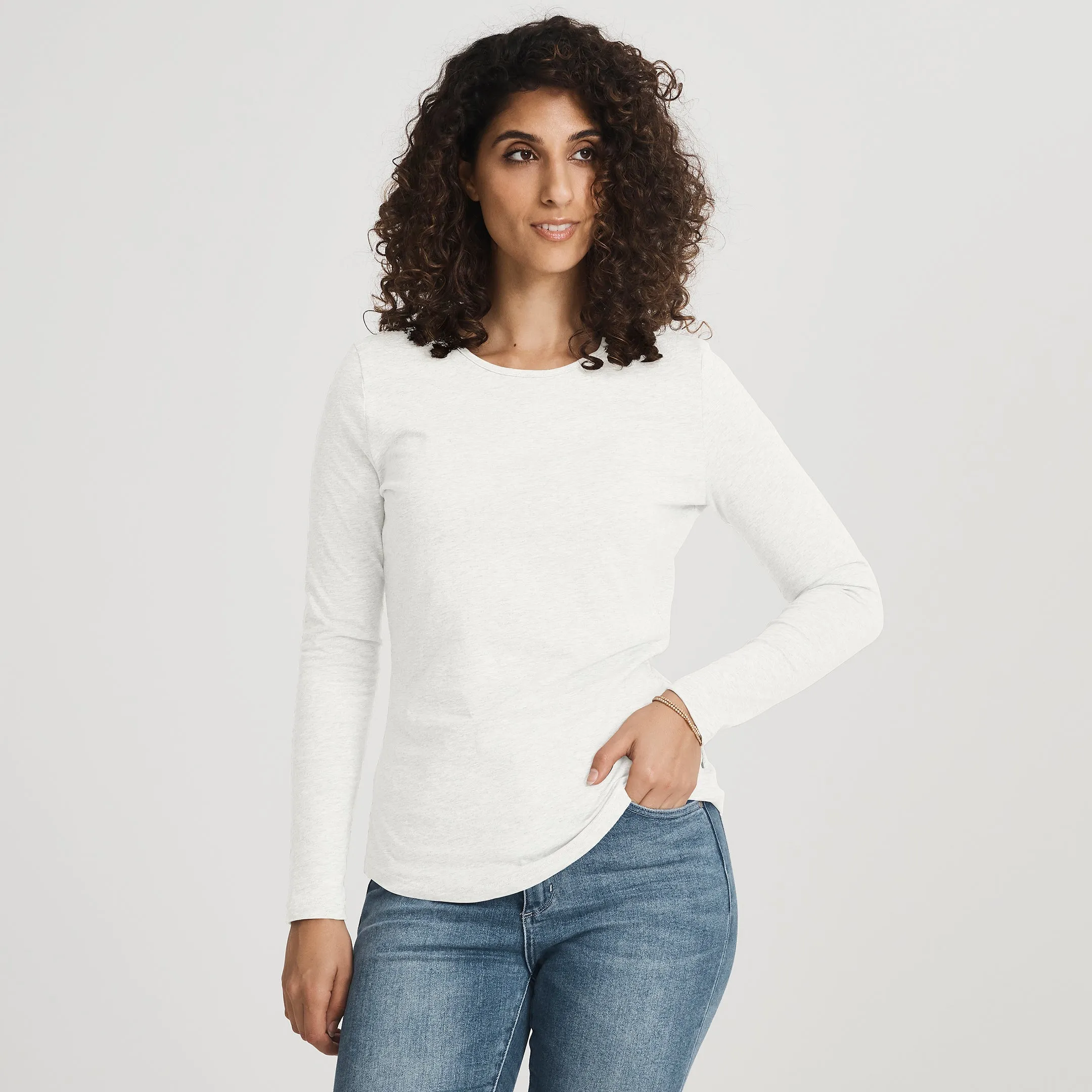 Yarn Dyed Fabric Smooth Neckline Recycled LS Crew Tee