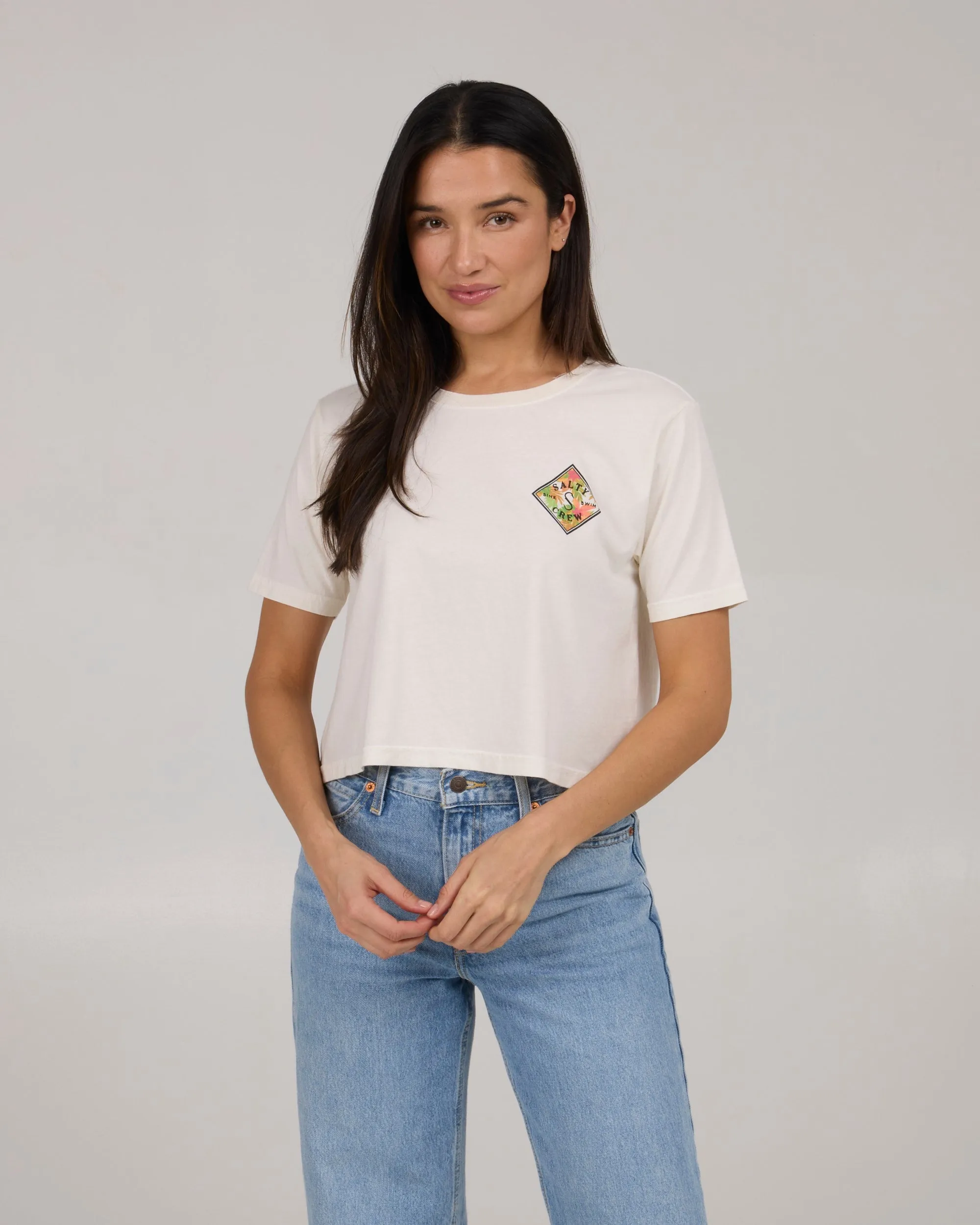 Versatile Layering Comfort Stretch Fit Tippet Fill Crop Tee - Off White