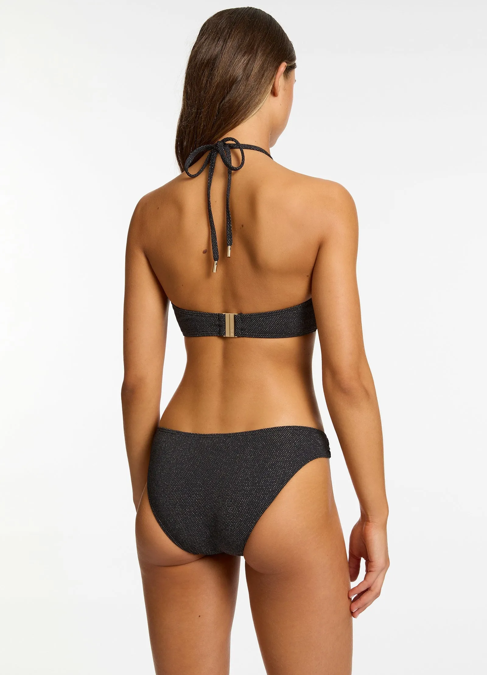 Bonded Edge Details Tirari Nights Trim Side Hipster Bikini Bottom - Black