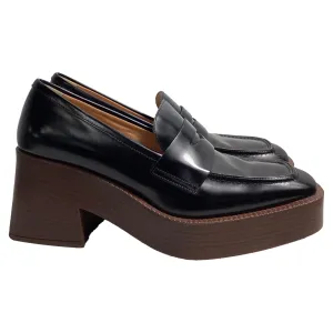 Luxury Heels for Office Smooth Style Tod's 75mm Platform Loafers in Black Leather