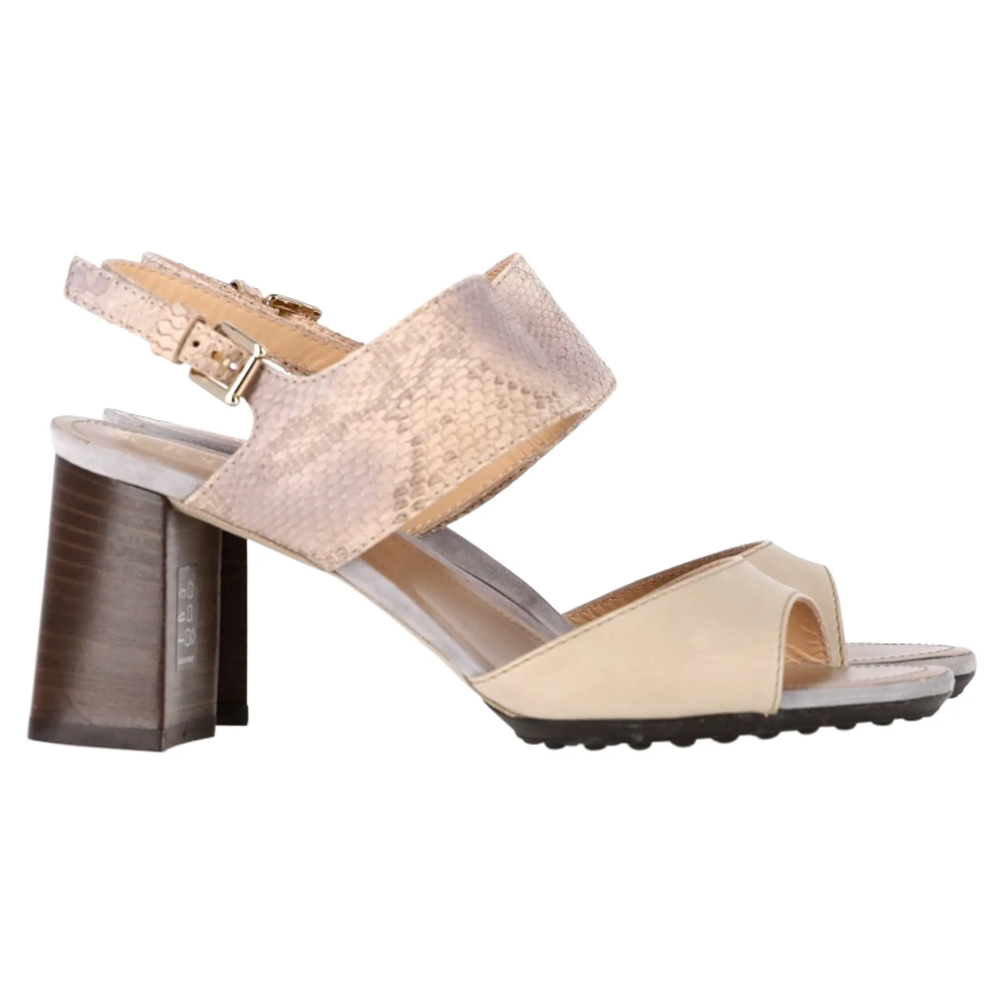 Minimal Mood Tod's Snakeskin-Embossed Sandal Heels in Cream Leather