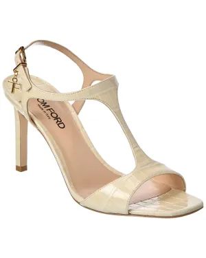 Leather Insole Open Heel Sandals Tom Ford Angelina Croc-Embossed Leather Sandal
