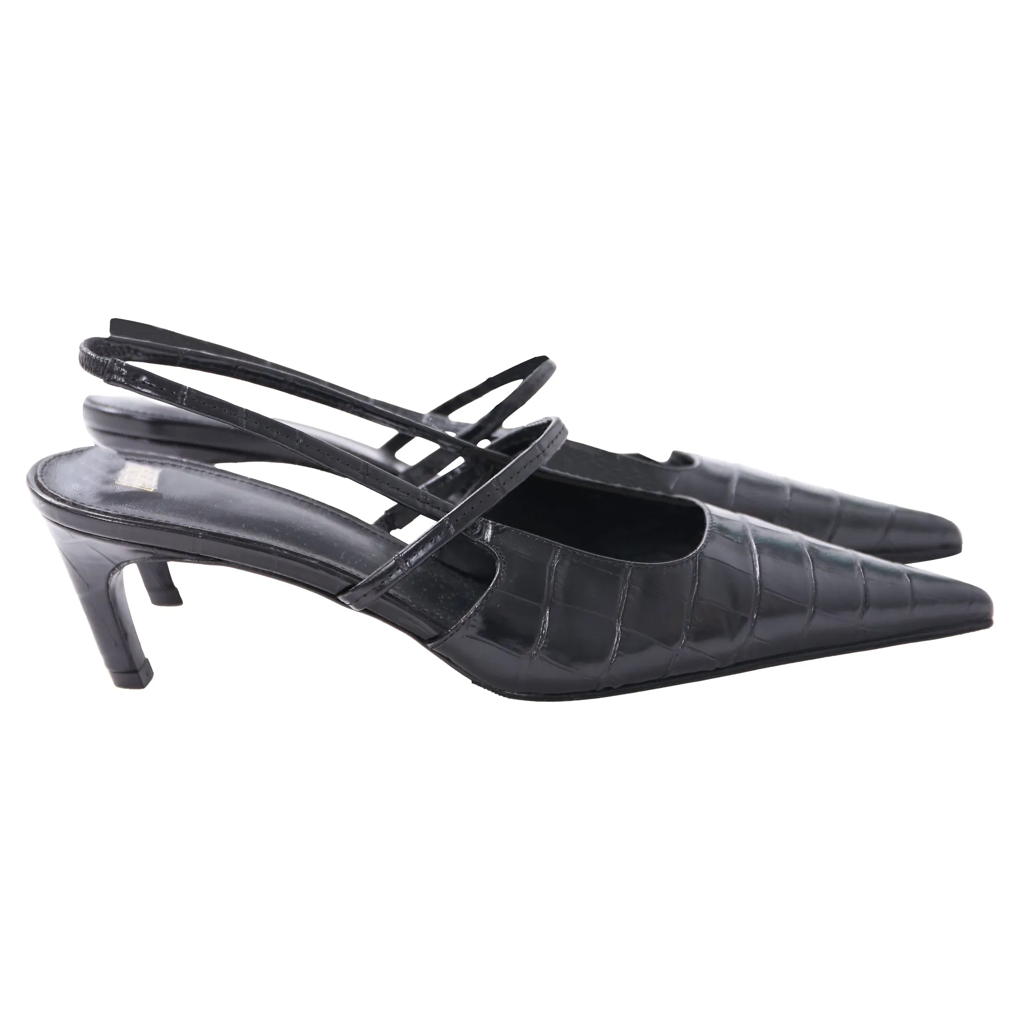 Cushioned Insole Minimal Layers Tot??me The Sharp Croc-Effect Slingback Pumps in Black Leather
