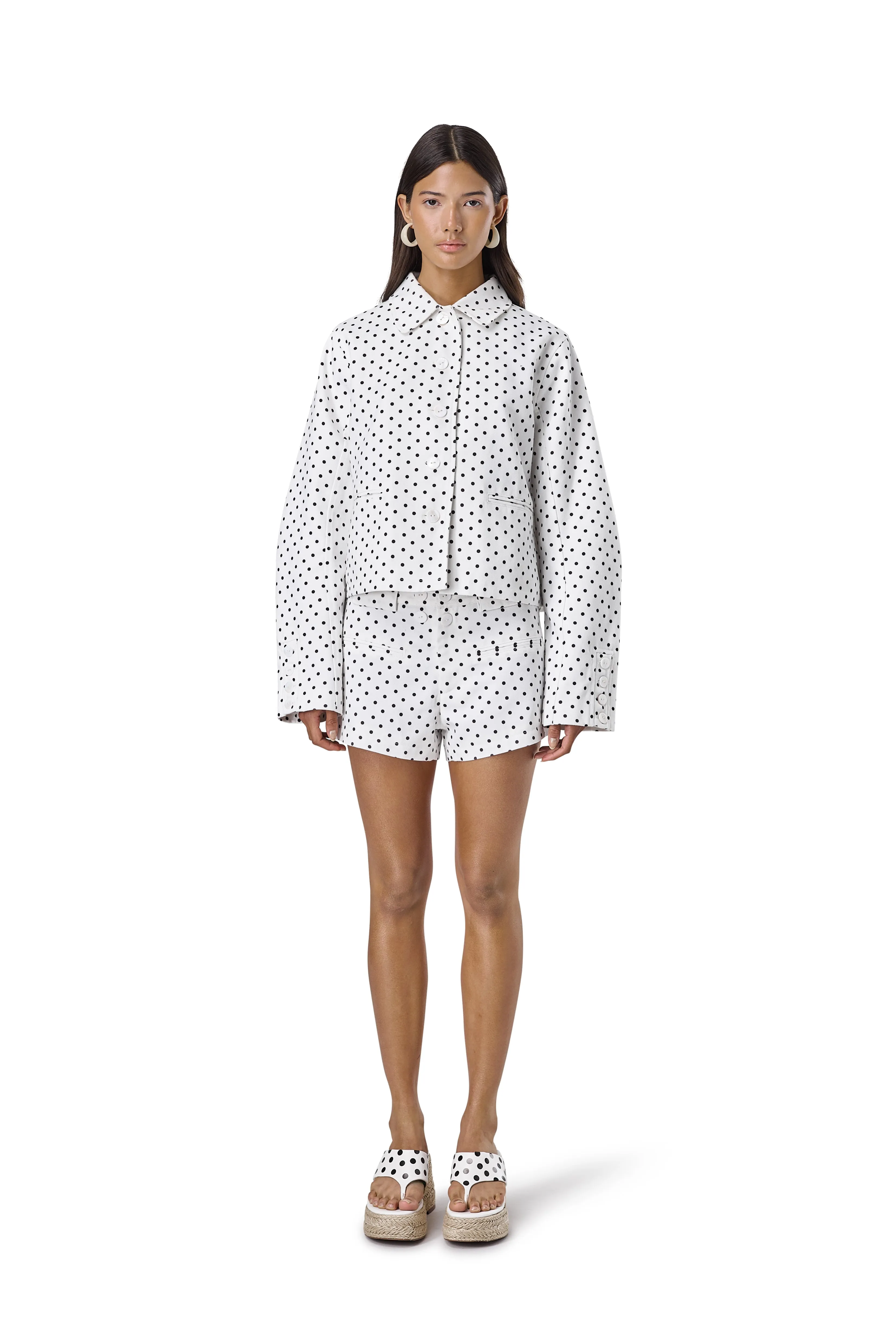 NonBulkyLayering Kangaroo Pocket Totty Polka Dot Jacket
